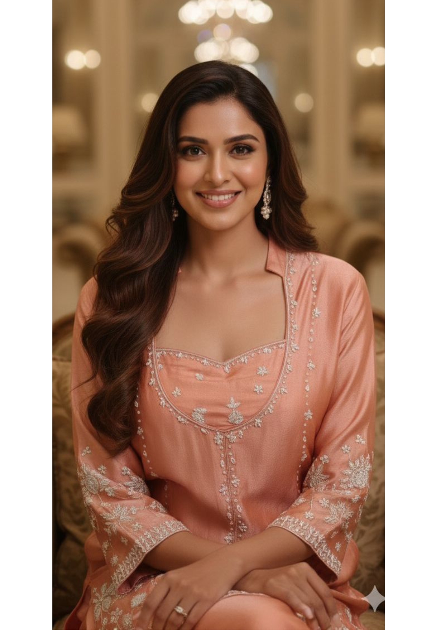 Elegant Tissue Pearl With Sequin Work Indo Western Buster With Loose Bottom & Rounded Neck Kurta- 12729