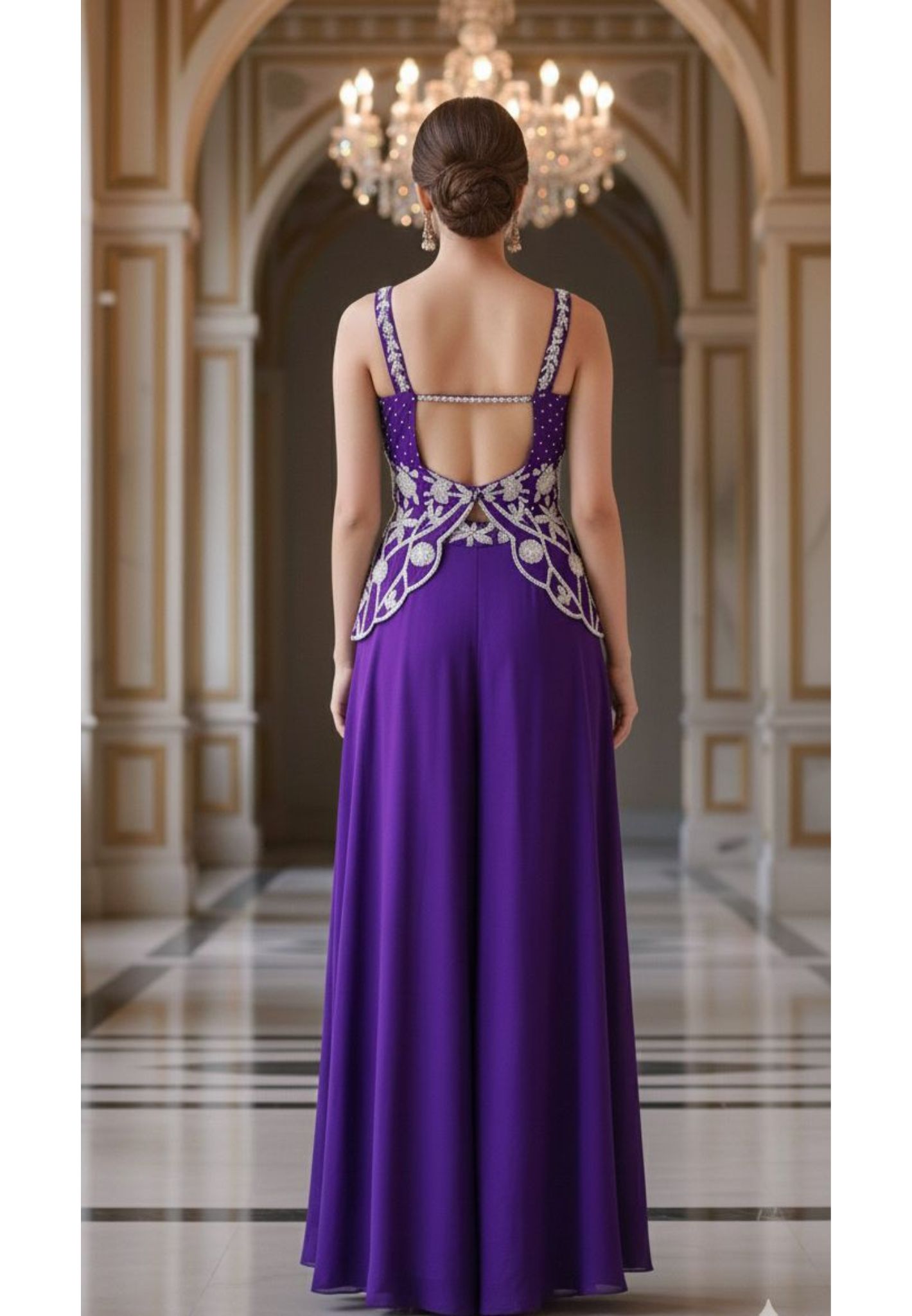 Royal Purple Heavy Embroidered Butterfly Style Top With Loose Palazzo Set with Intricate Cut-Work Detailing And Choker Dupatta