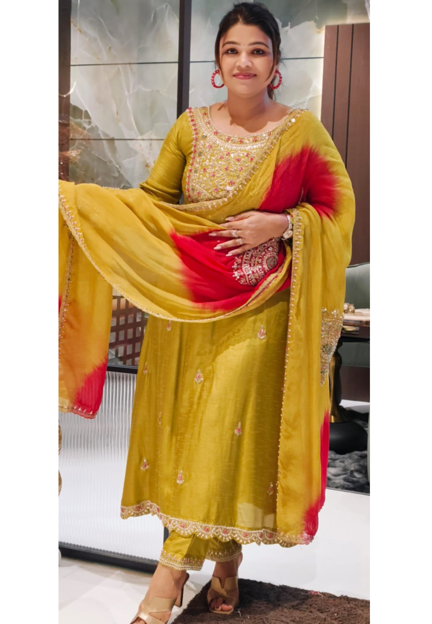 Grand Front Work A-Line Full Suit Set With Heavily Work Dual-Tone Dupatta In Dola Silk Fabric- 12791, 12792