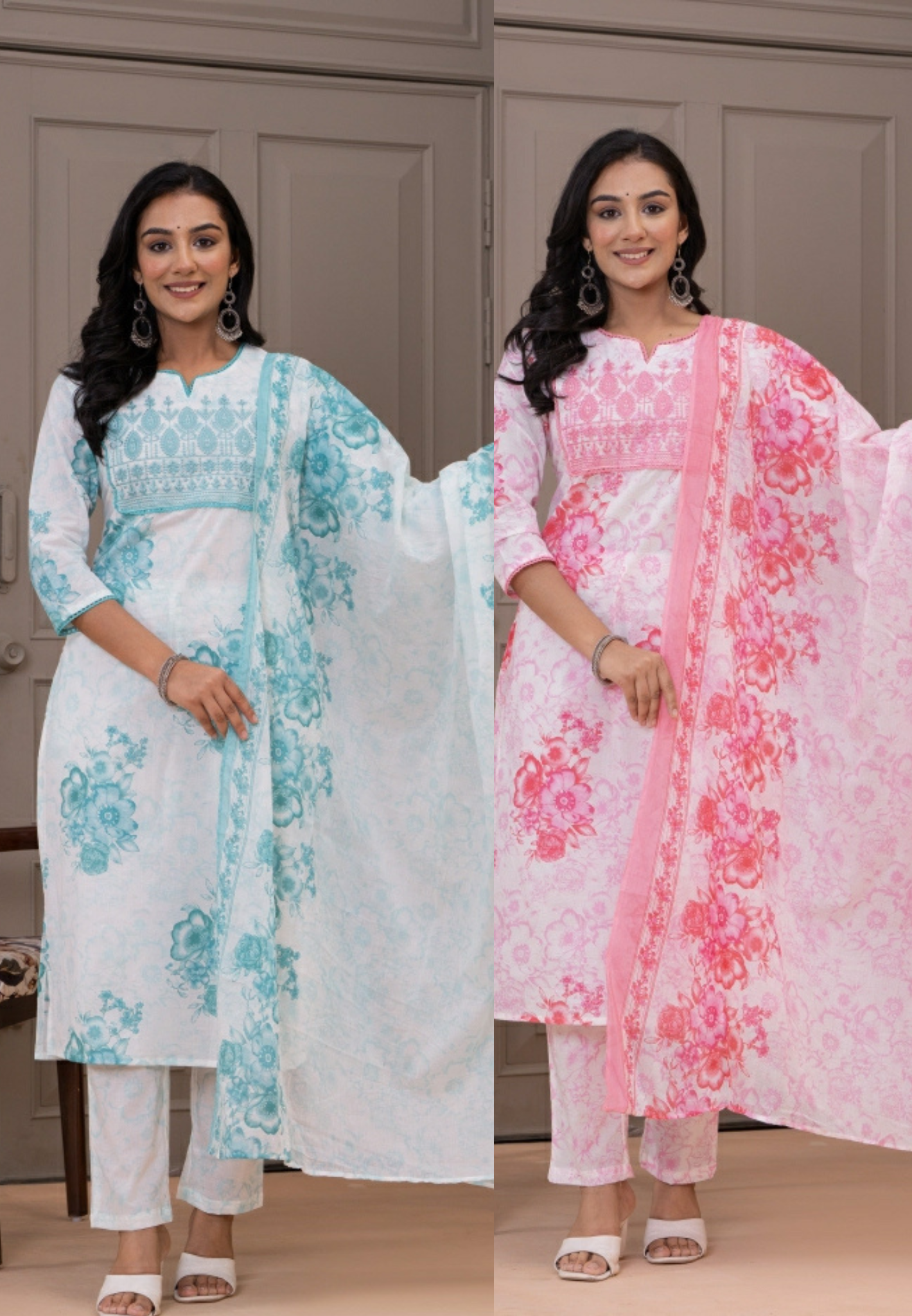 Lightweight Pure Cotton Printed Suit Set with Straight Kurta, Coordinated Bottom & Flowing Dupatta