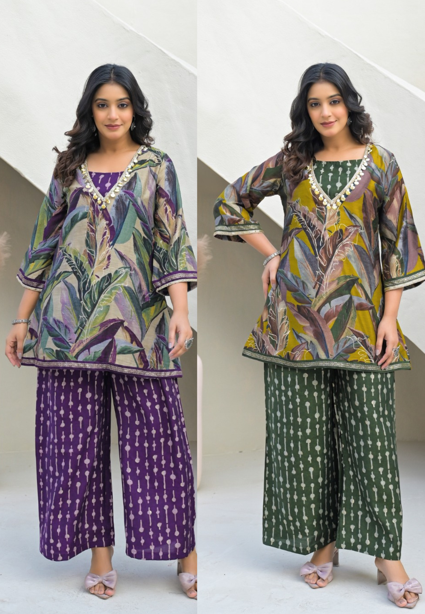 Golden Coin Tassel Hang Unique Multi Prints Buster With Outer & Bottom- 12888