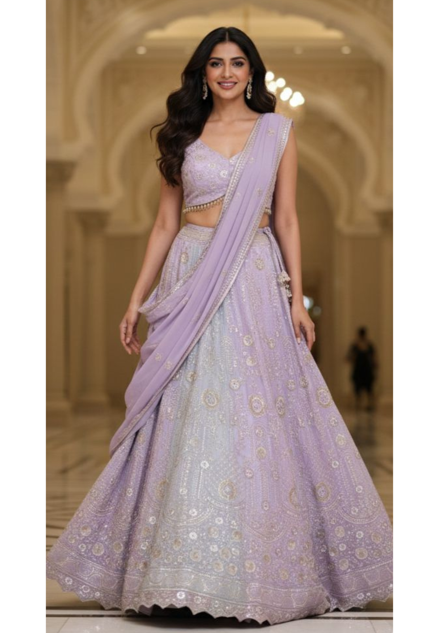 Elegant Look Majestic Sapphire Ensemble Crystal Hang Designer Lehenga Choli With Dupatta- 11167