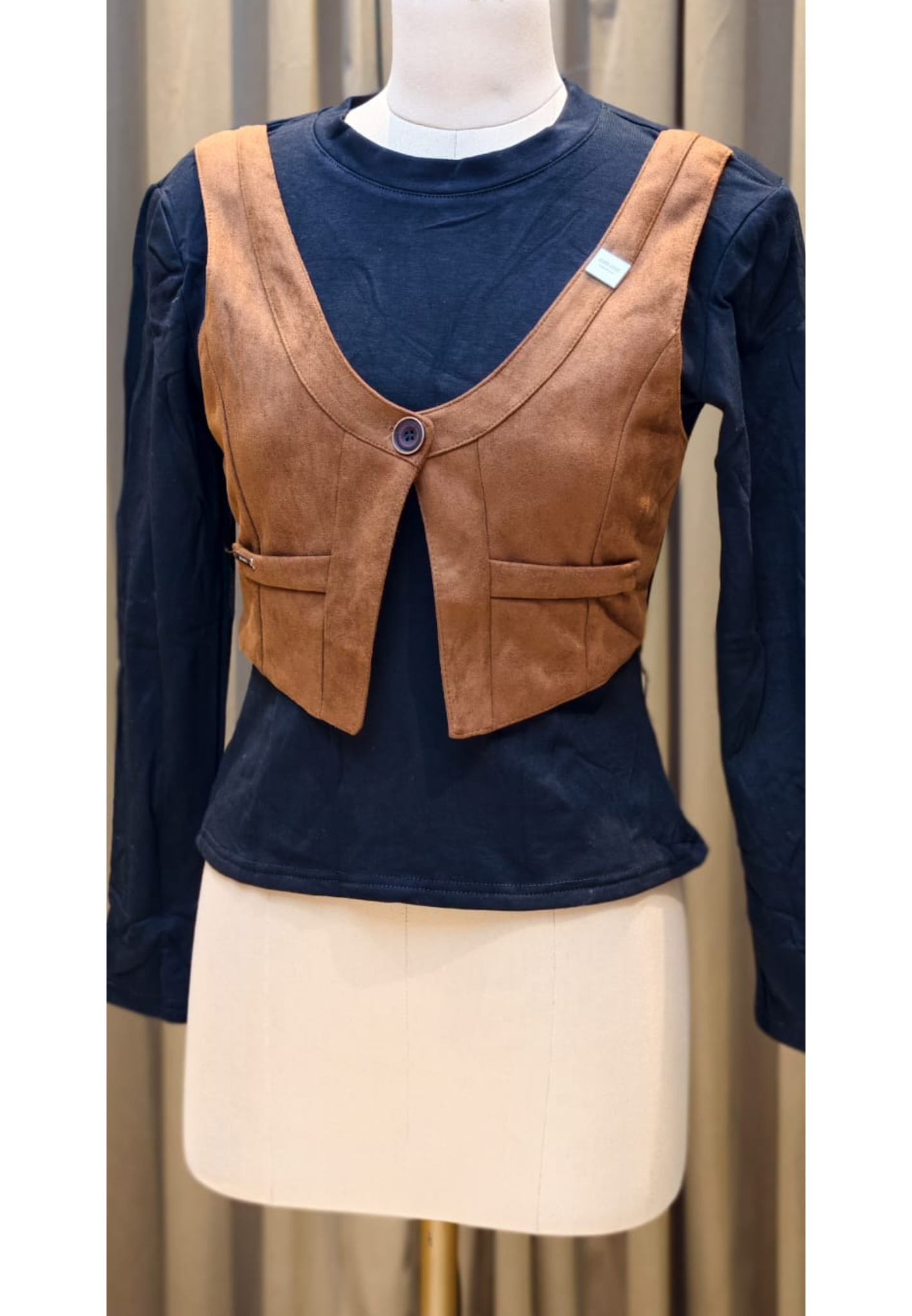 Jacket Look Plain Black Stretchable Casual Top