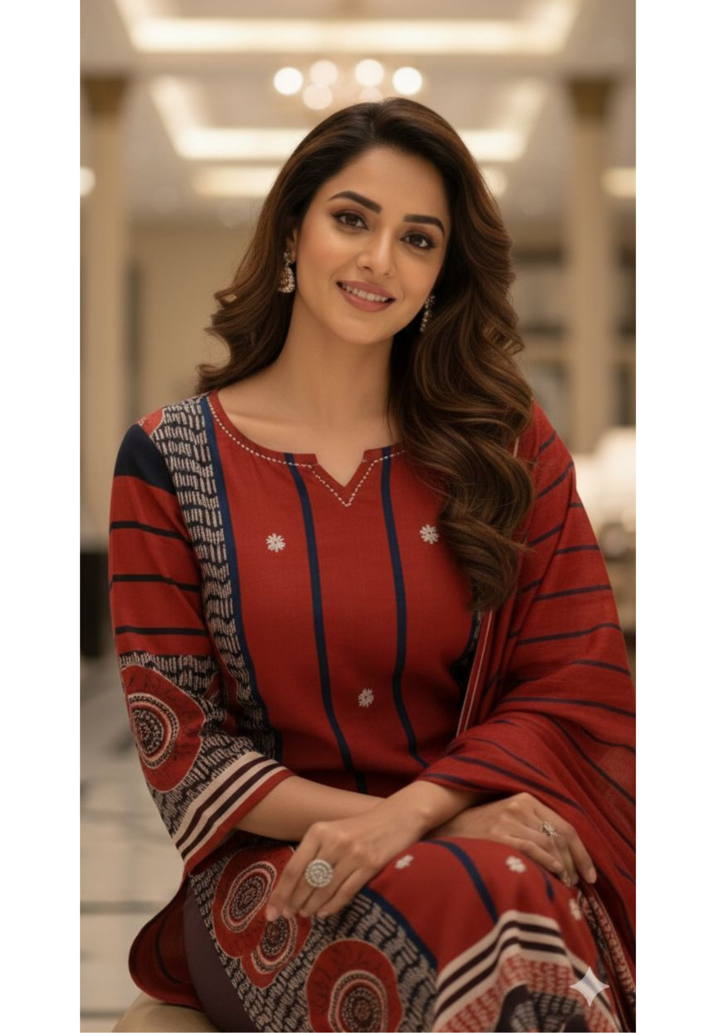 Minimal Striped Round Printed Cotton Full Suit Set With Dupatta