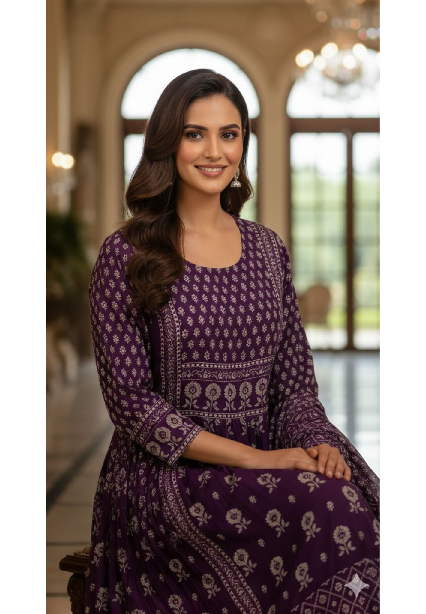 Mini Flower Print Foil Mirror Elegance Cotton A-Line Full Suit Set With Dupatta-13003