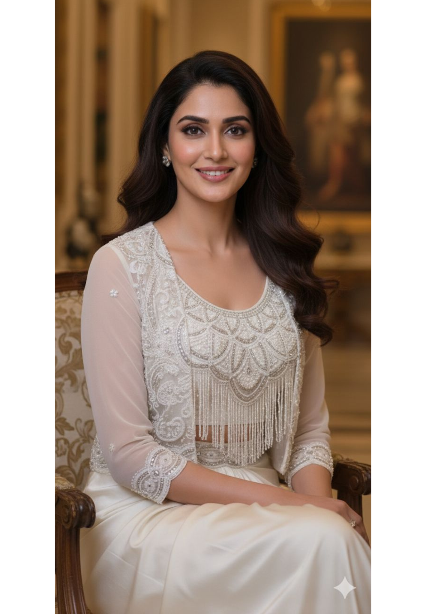 Luxury Party Wear Set Elegant White Embroidered Top and Soft Satin Drape Skirt Combo DRYWASH (Dispatching After 45 Days On Orders)