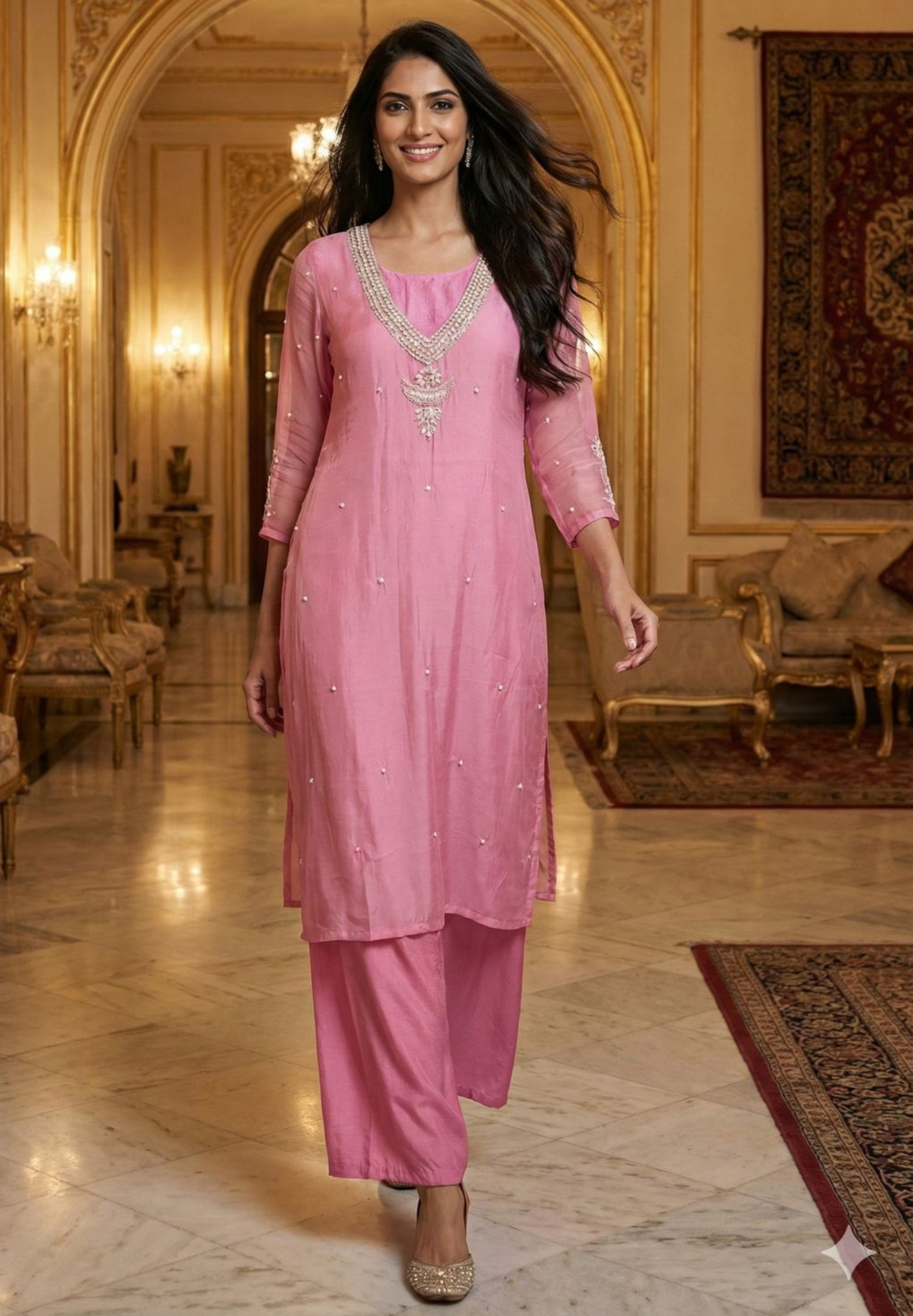 Ivory Meadow Elegant Neck Line Tissue Outer With Kurta & Bottom- 12725