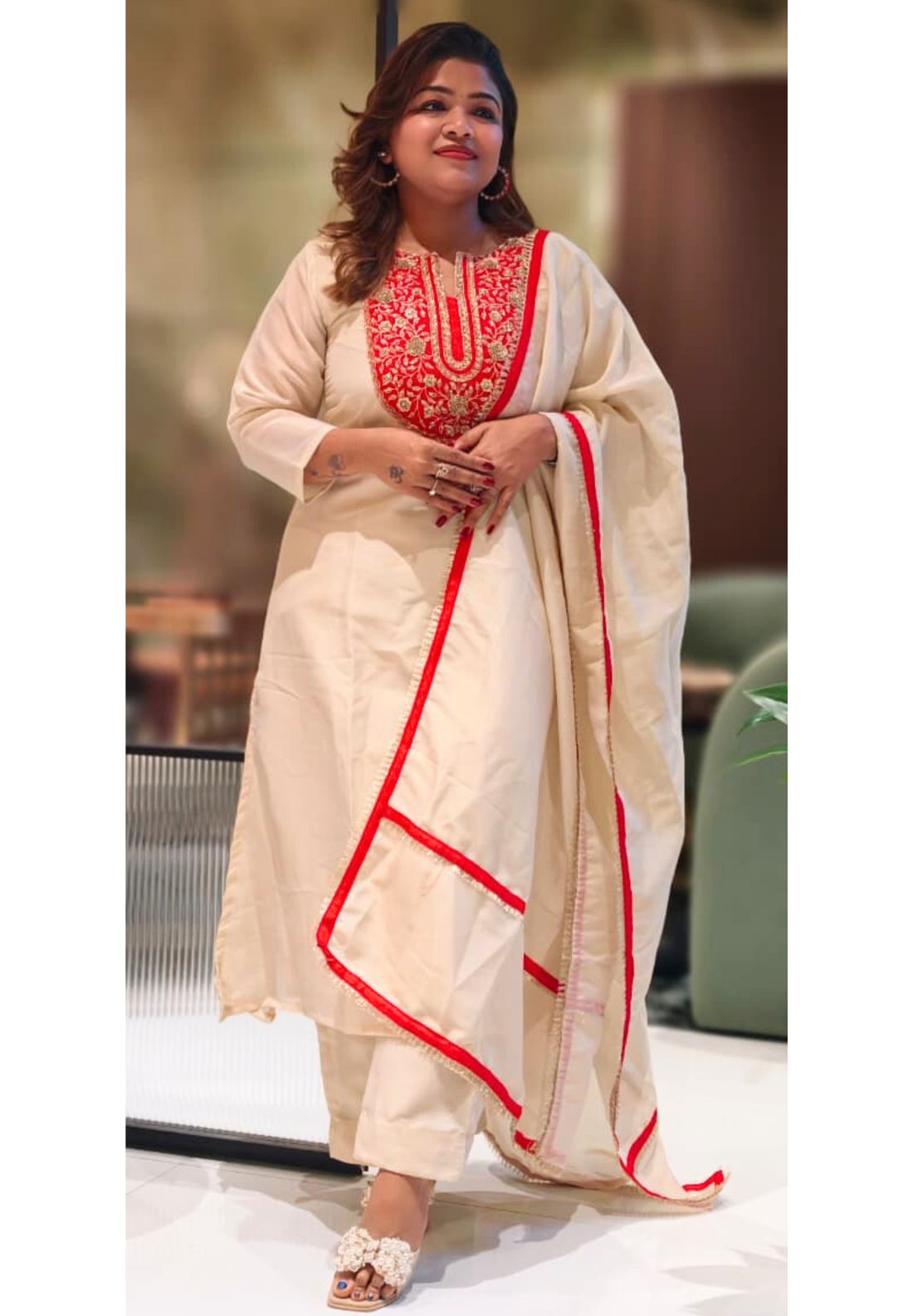 Zardosi Minimal Tasseled Front Yoke Tissue Full Suit Set With Dupatta- 13005