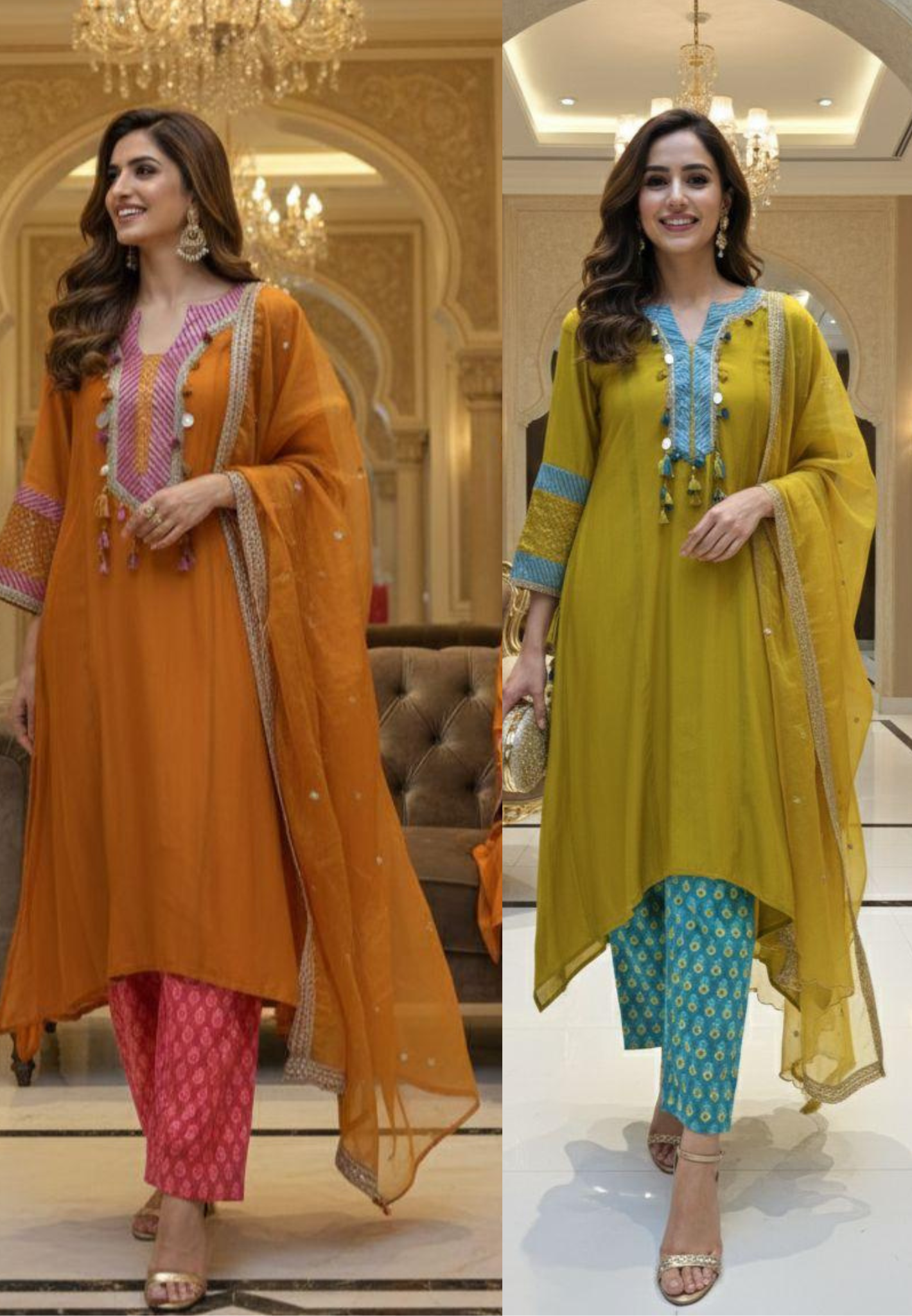 Boho Chic Designer A-Line Full Suit Set With Inner Bottom & Dupatta- 12926,27