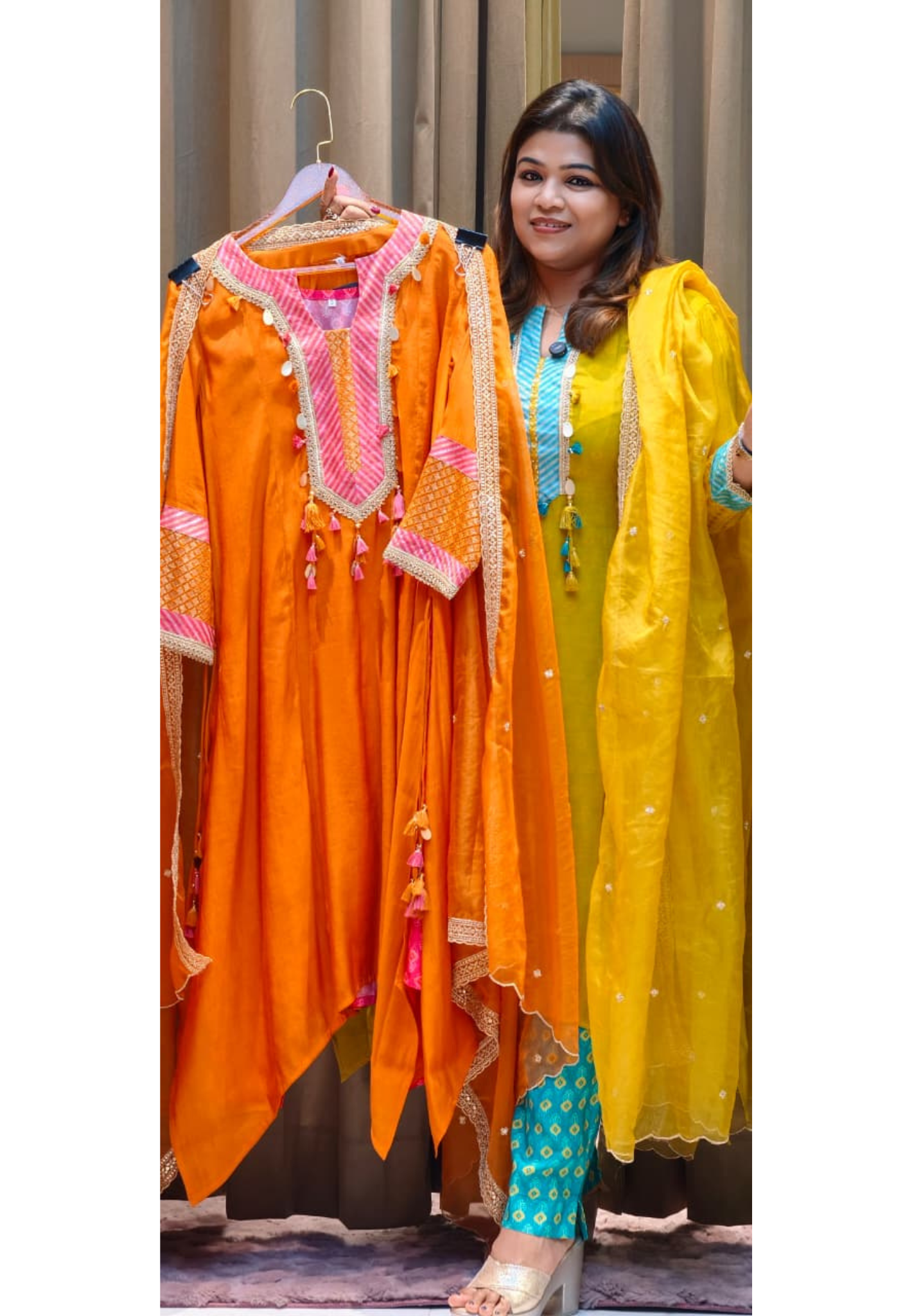 Boho Chic Designer A-Line Full Suit Set With Inner Bottom & Dupatta- 12926,27