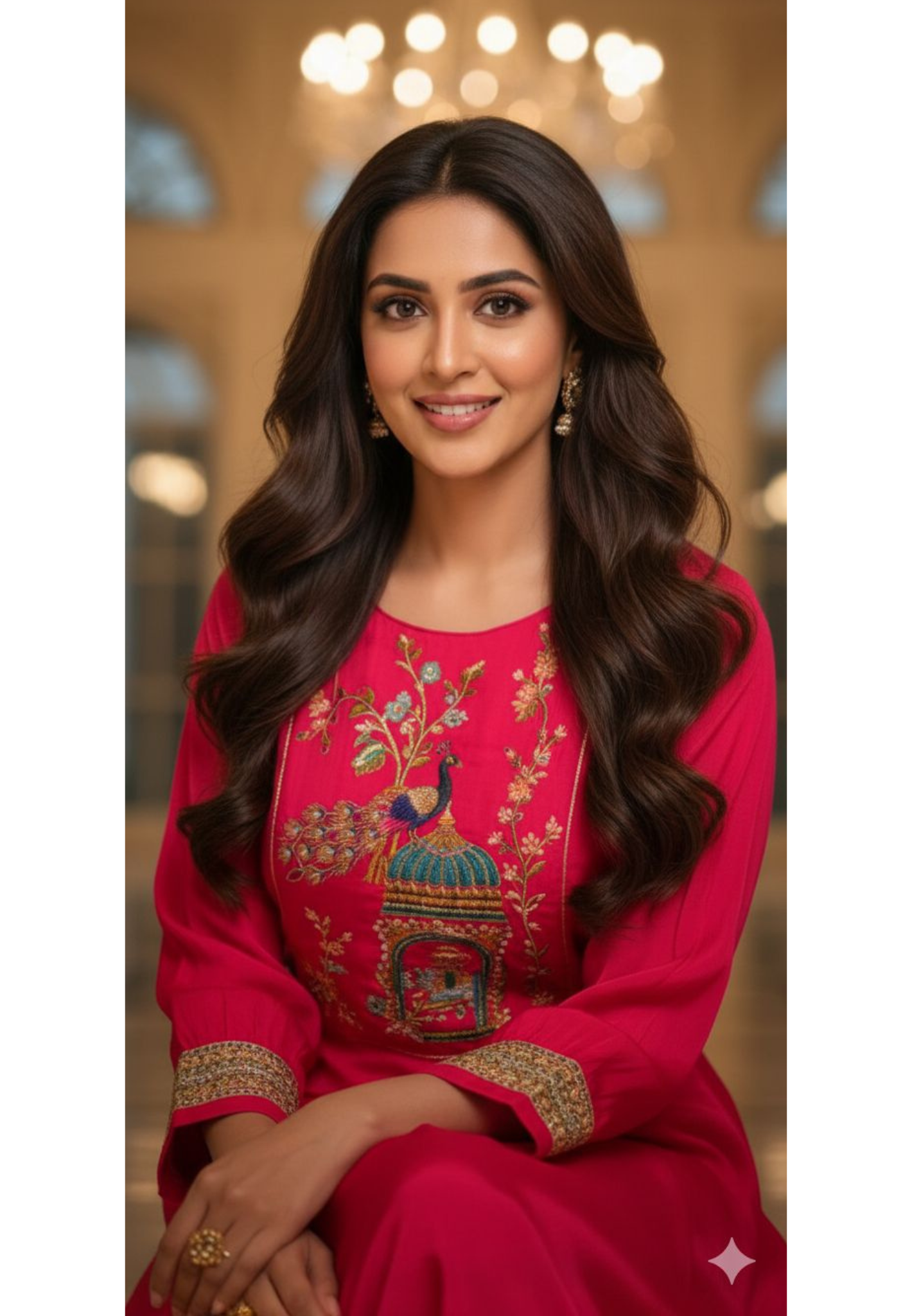 Figured Embroidery With Cut-Dana Outline A-Line Balloon Sleeve Kurta With Worked Straight Bottom- 13068