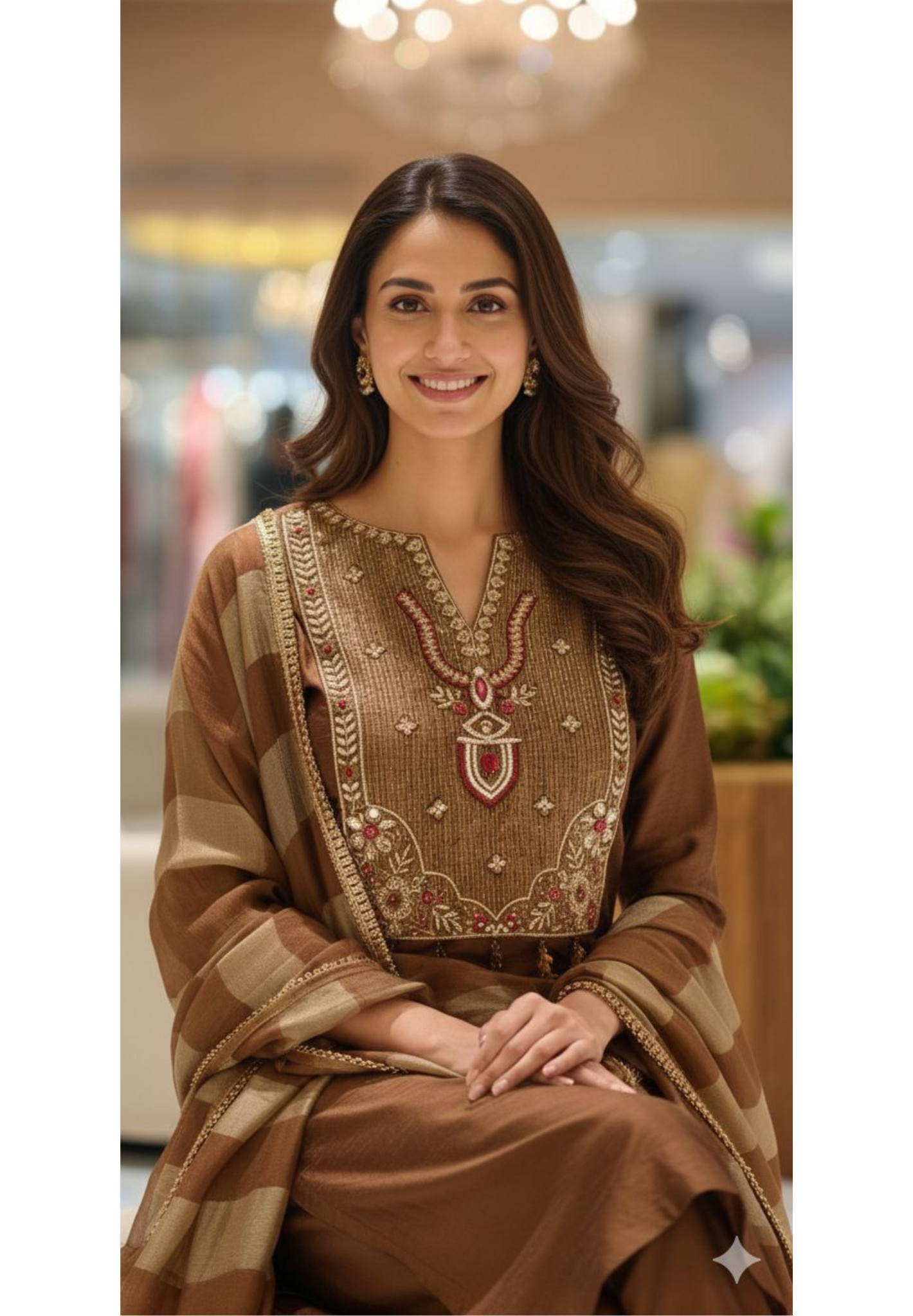 Classic Tissue  Straight-Fit Kurta with Detailed Ethnic Embroidery and Stylish Striped Dupatta-13053