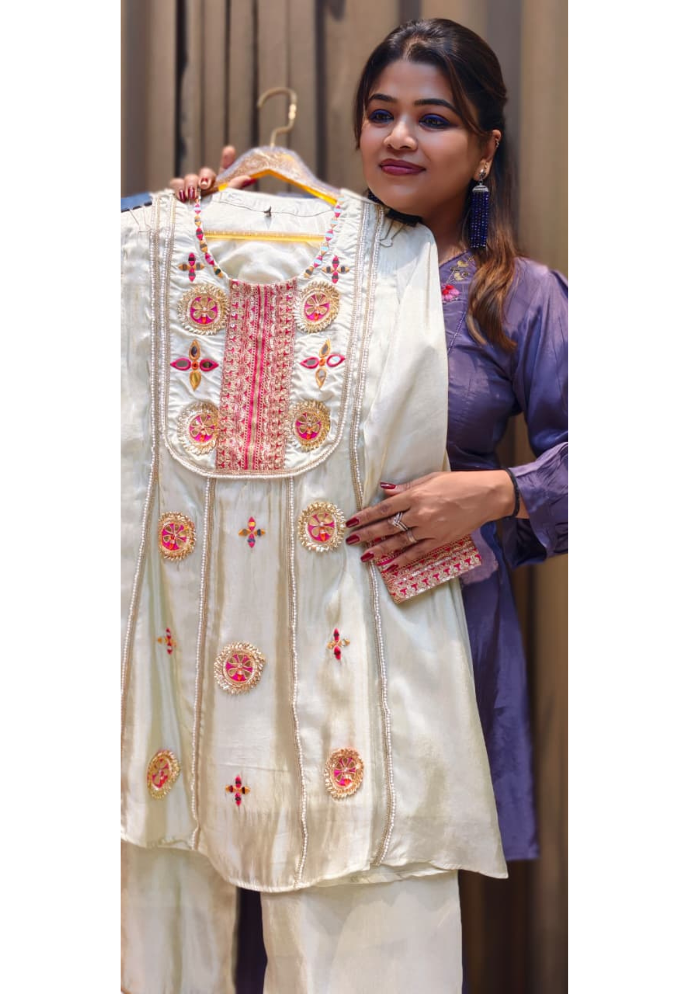 Gotta With Real Mirror Elegance Vibrant Embroidery Work A-Line Kurta Pant Set In Tissue Fabric-12999