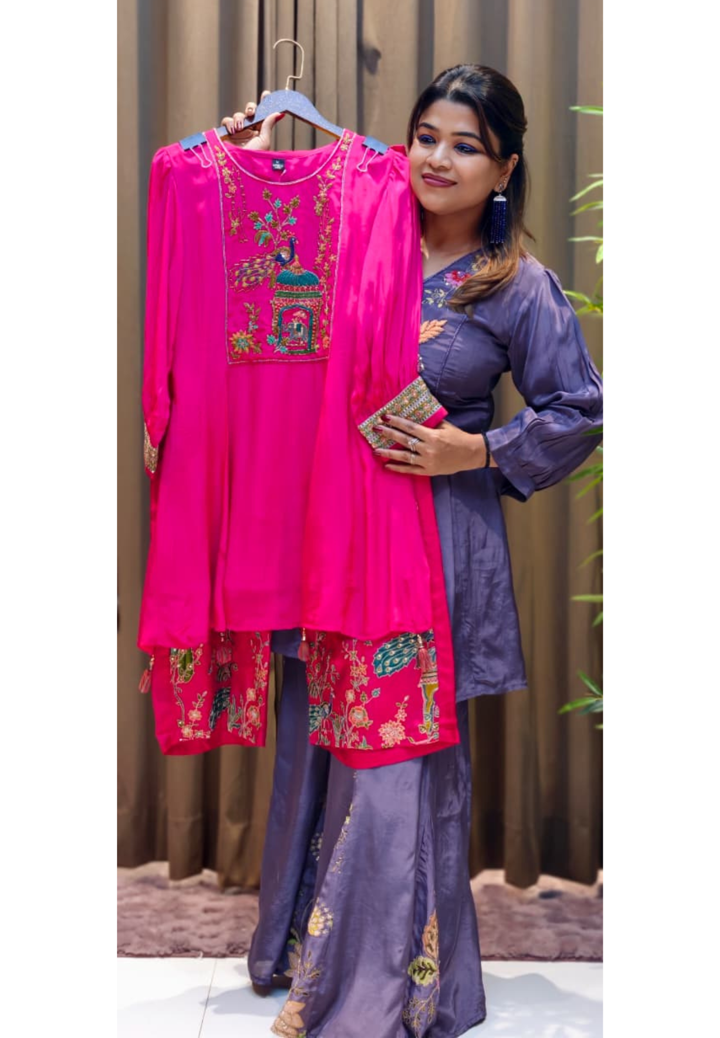 Figured Embroidery With Cut-Dana Outline A-Line Balloon Sleeve Kurta With Worked Straight Bottom- 13068