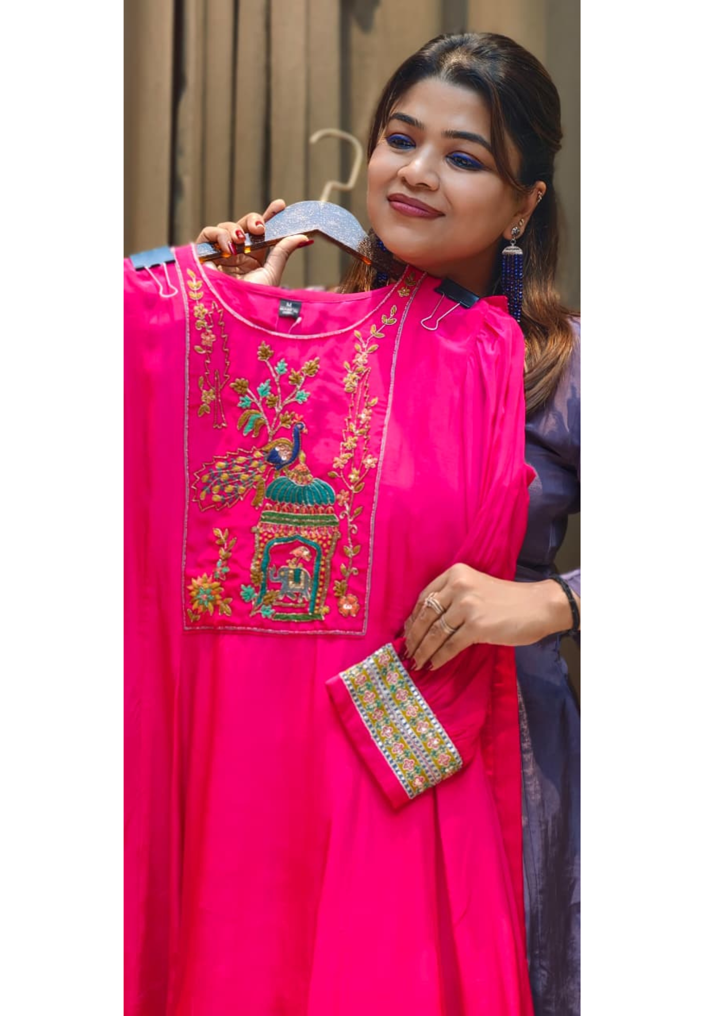 Figured Embroidery With Cut-Dana Outline A-Line Balloon Sleeve Kurta With Worked Straight Bottom- 13068
