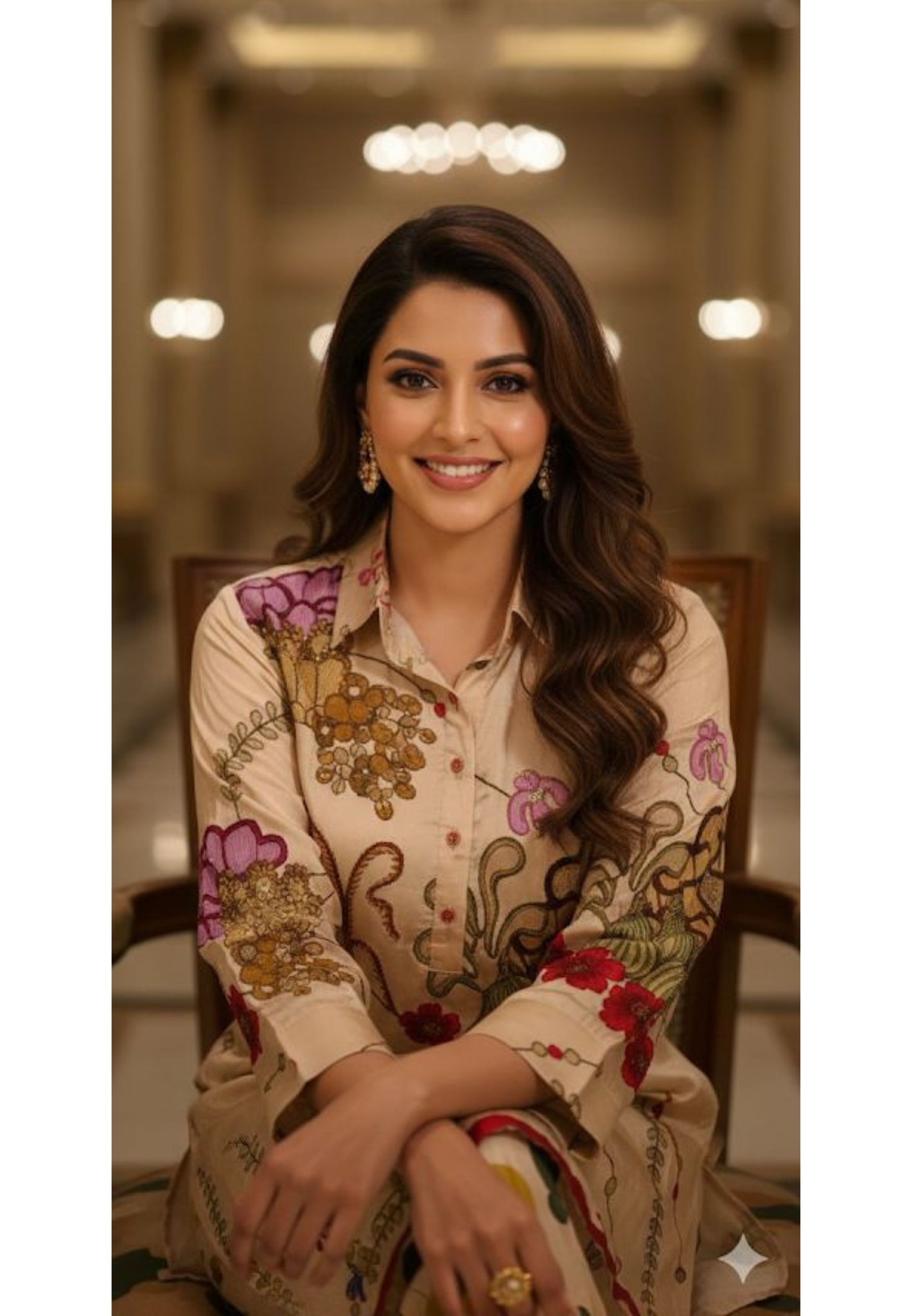 Elegant Beige Printed Kurta With Artistic Motif Detailing & Coordinated Pants- 13092