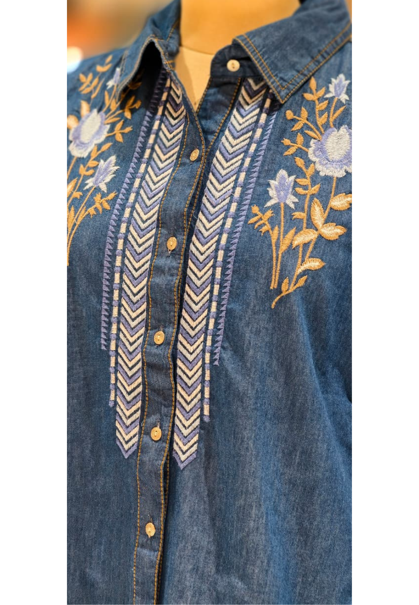 Denim Look Pure Thread Embroidery Casual Wear Short Kurti- 13112