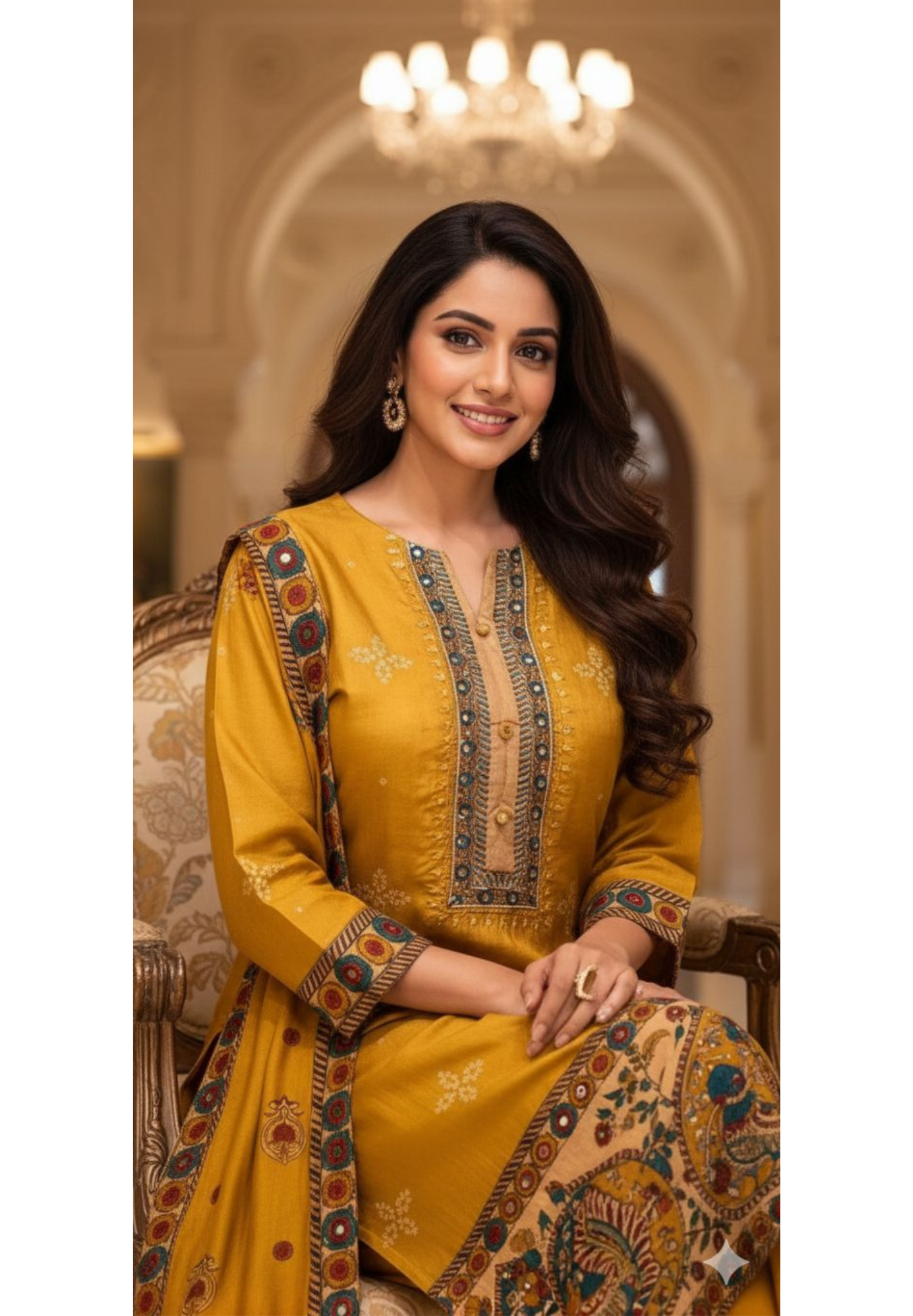 Midnight Bloom Ethnic Printed Full Suit Set With Dupatta In Russian Silk Fabric- 13163