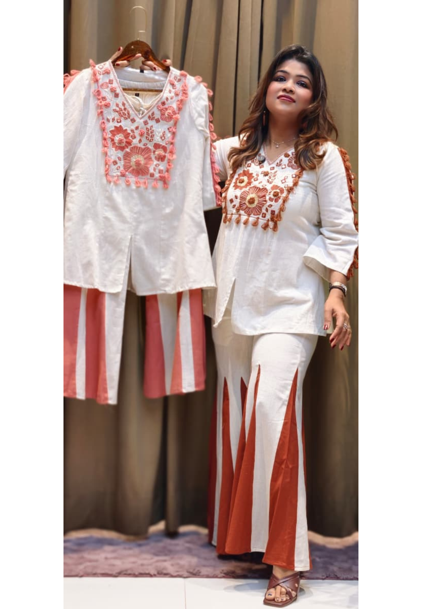 Pure Thread Embroidery Boho Chic Flex Cotton Matching Kurta Pant Set- 13210