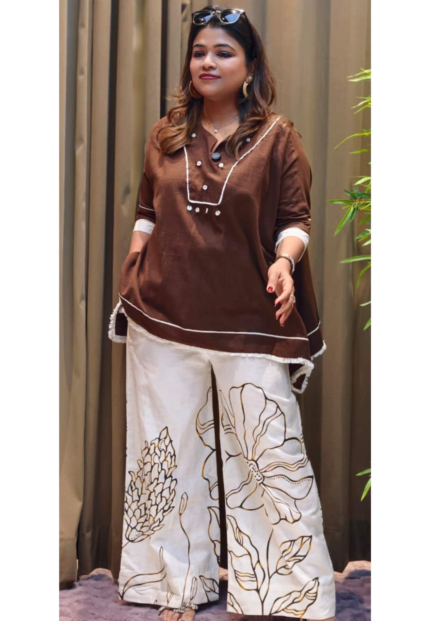 Box Cut Oversize Style Flex Cotton Minimal Designed A-Line Solid Kurta With Bottom- 13208