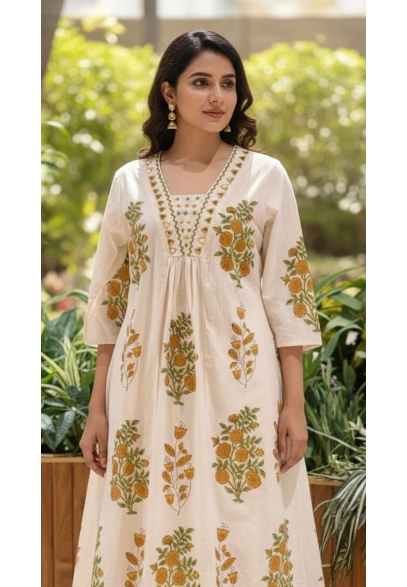 Real Mirror Beautiful Neck Line Floral Printed A-Line Kurta Pant Set In Cotton Fabric-13222