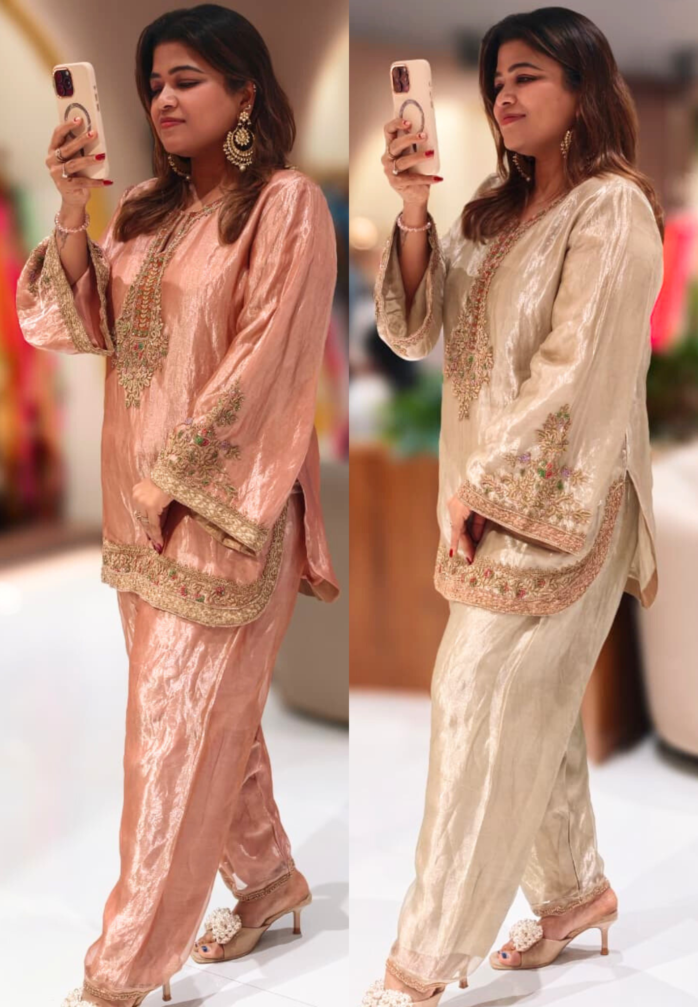 Rich Designer Full Hand Worked Round Cut Kurta With Farsi Kind Bottom- 12790