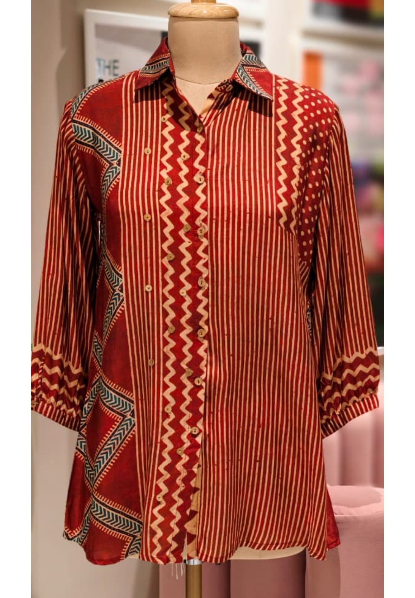 Uniquely Ajrakh Multi Printed Shirt Only In Muslin Fabric-13214