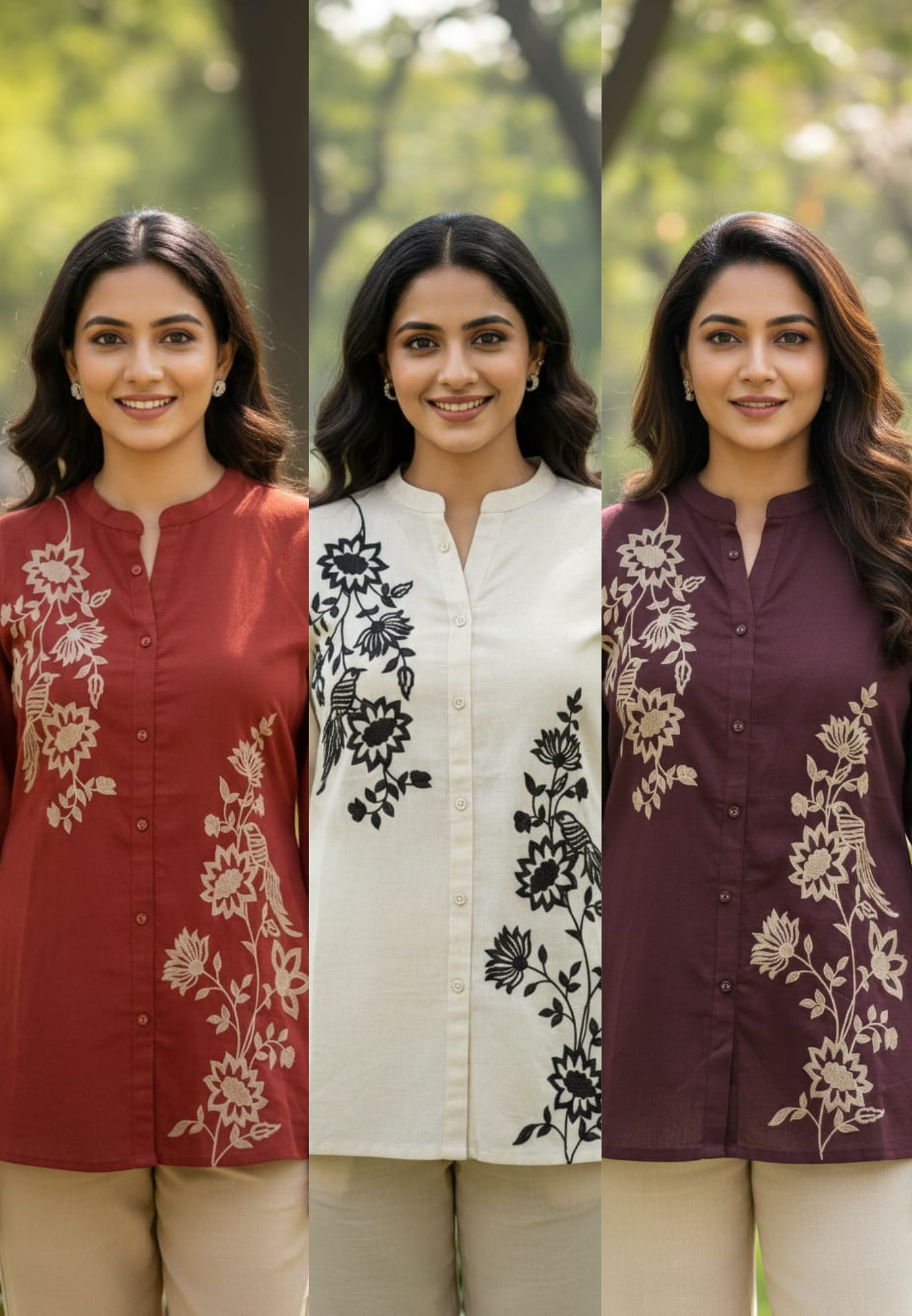 Minimal Thread Embroidered Mandarin Collared Flex Cotton Solid Short Kurti Only-13294