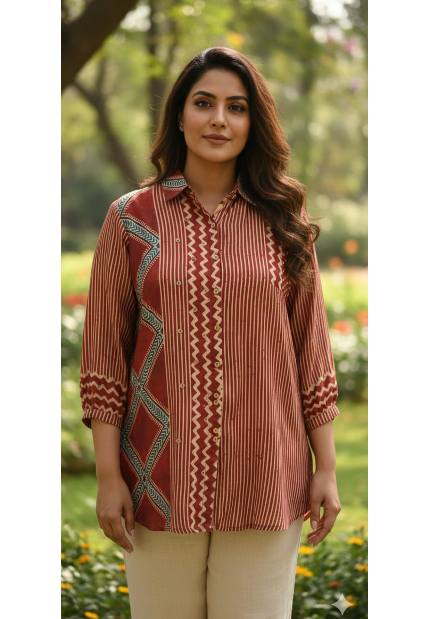 Uniquely Ajrakh Multi Printed Shirt Only In Muslin Fabric-13214