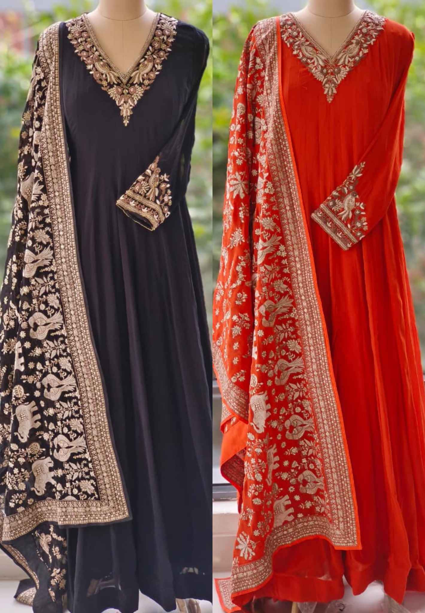 Party Wear Chinon Fabric Flowing Embroidered Neck Panel Anarkali with Intricate Thread & Sequin Work Dupatta