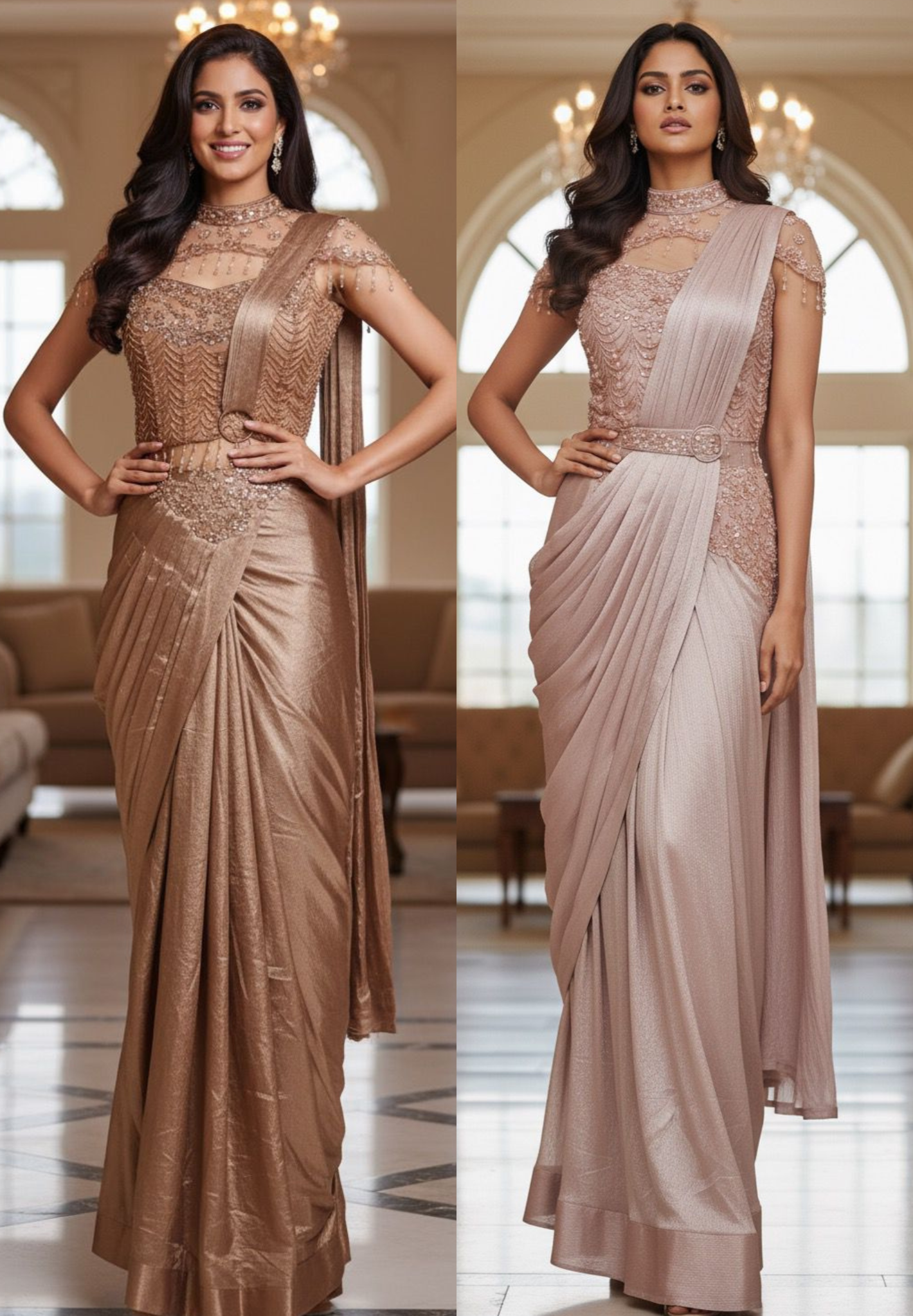 Designer Drape Saree Evening Wear Very Elegant With Crystal Handwork DRYWASH