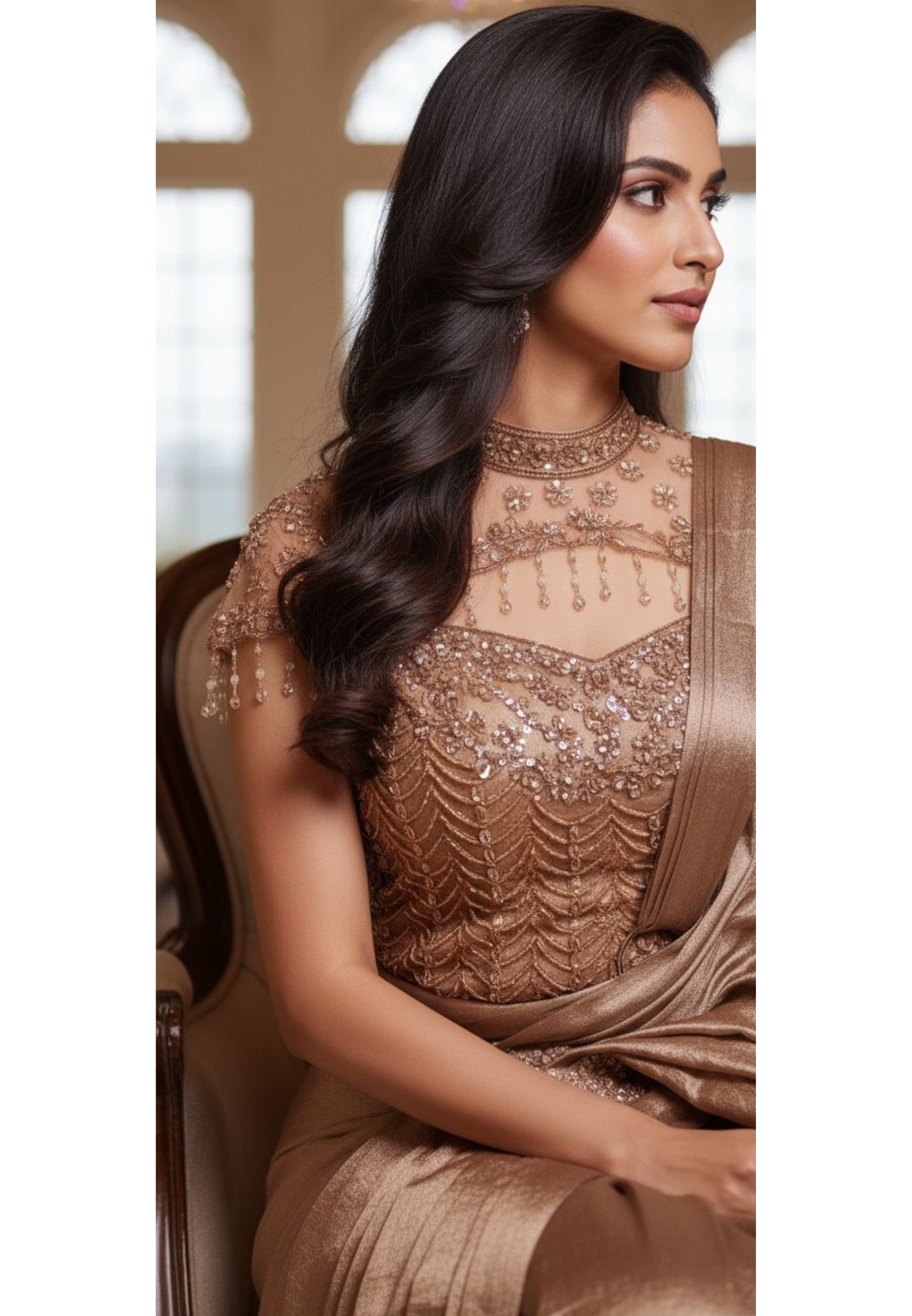 Designer Drape Saree Evening Wear Very Elegant With Crystal Handwork DRYWASH