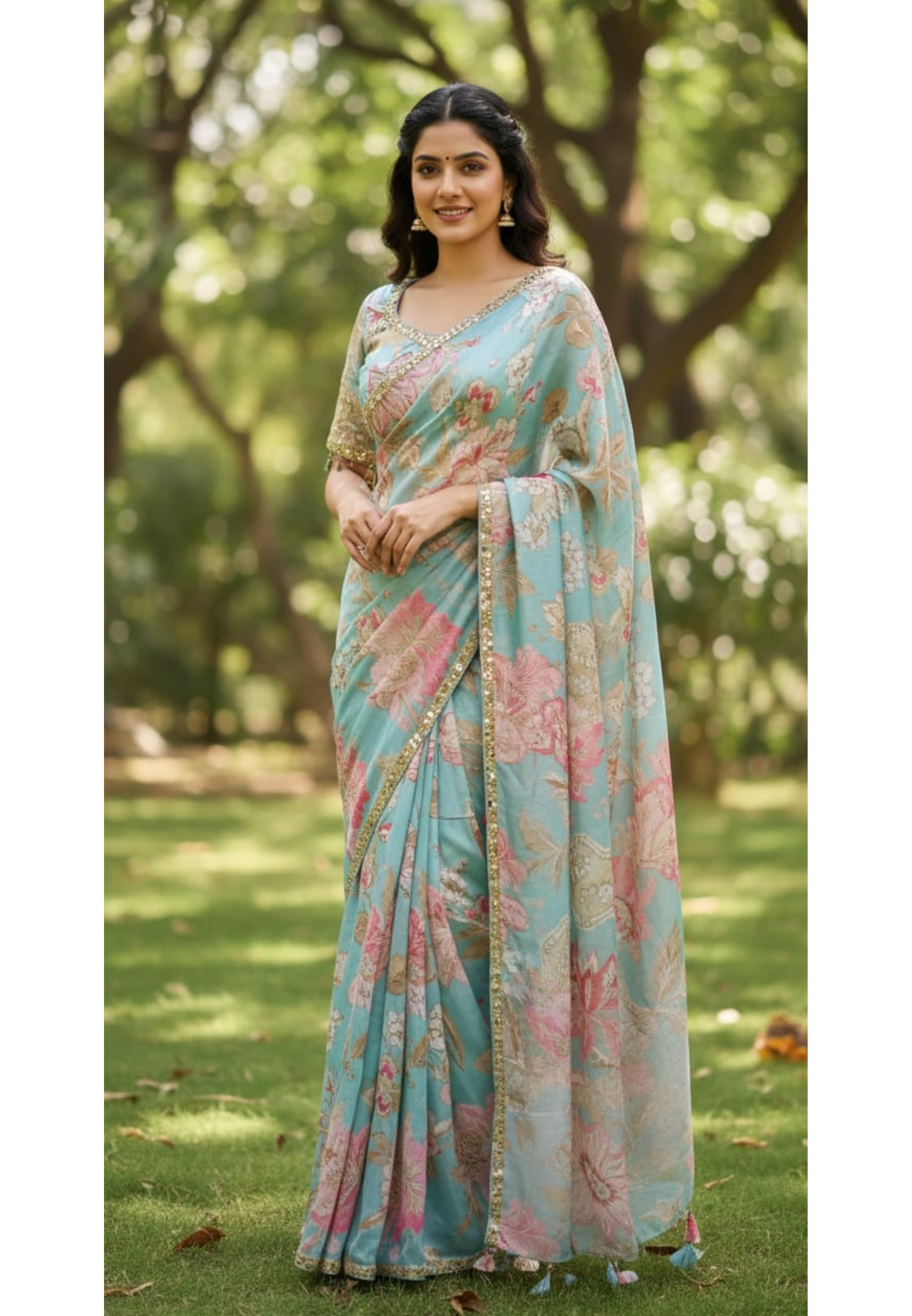 Cut-Dana Highlight Floral Print Sequin Upwork Designer Saree With Stitched Blouse- 13339