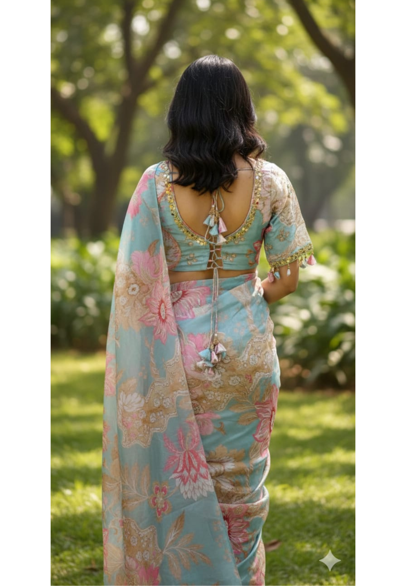 Cut-Dana Highlight Floral Print Sequin Upwork Designer Saree With Stitched Blouse- 13339