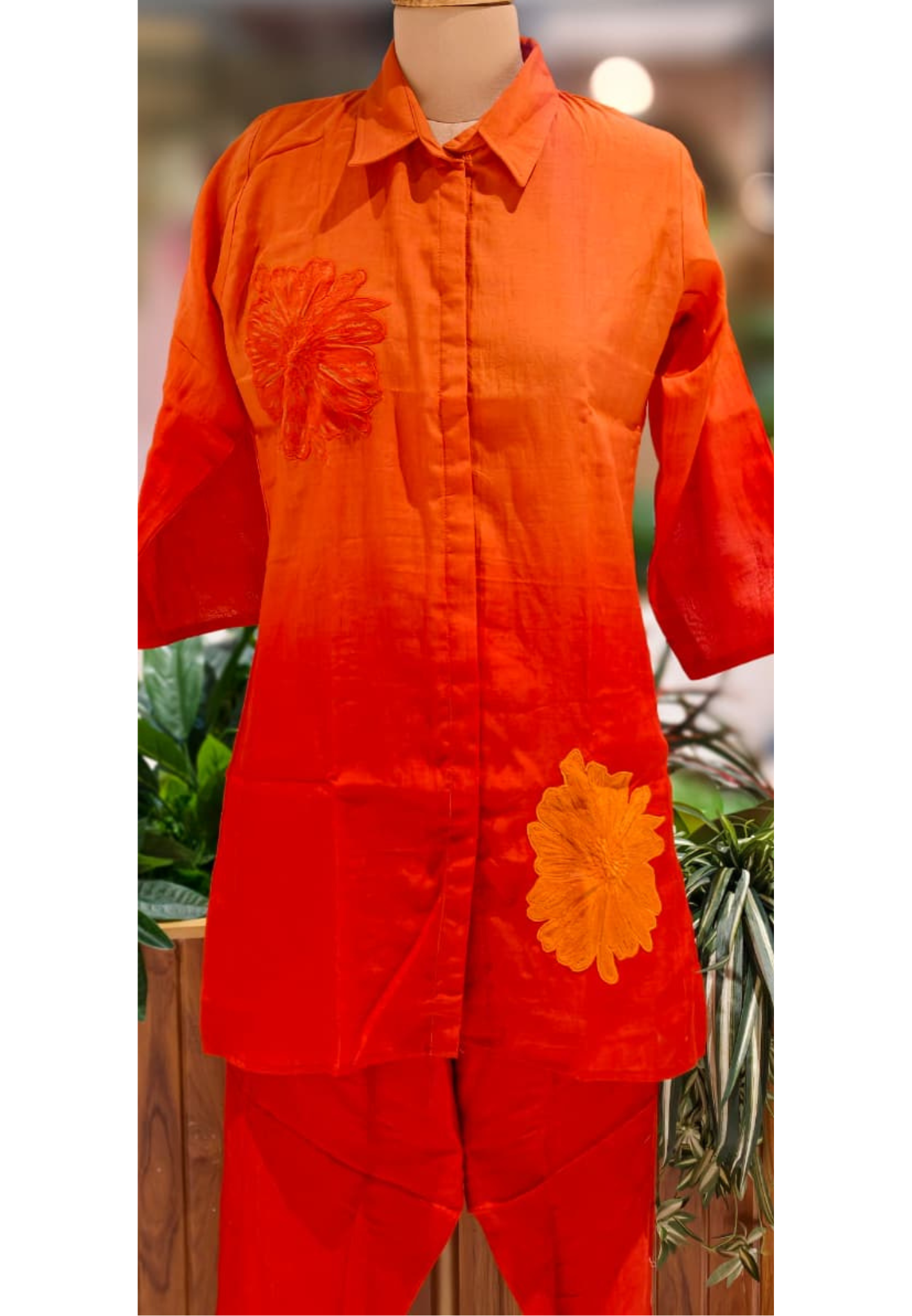 Floral Patched Look Embroidery Work Solid Ombre Shade Co-Ord Set-13270