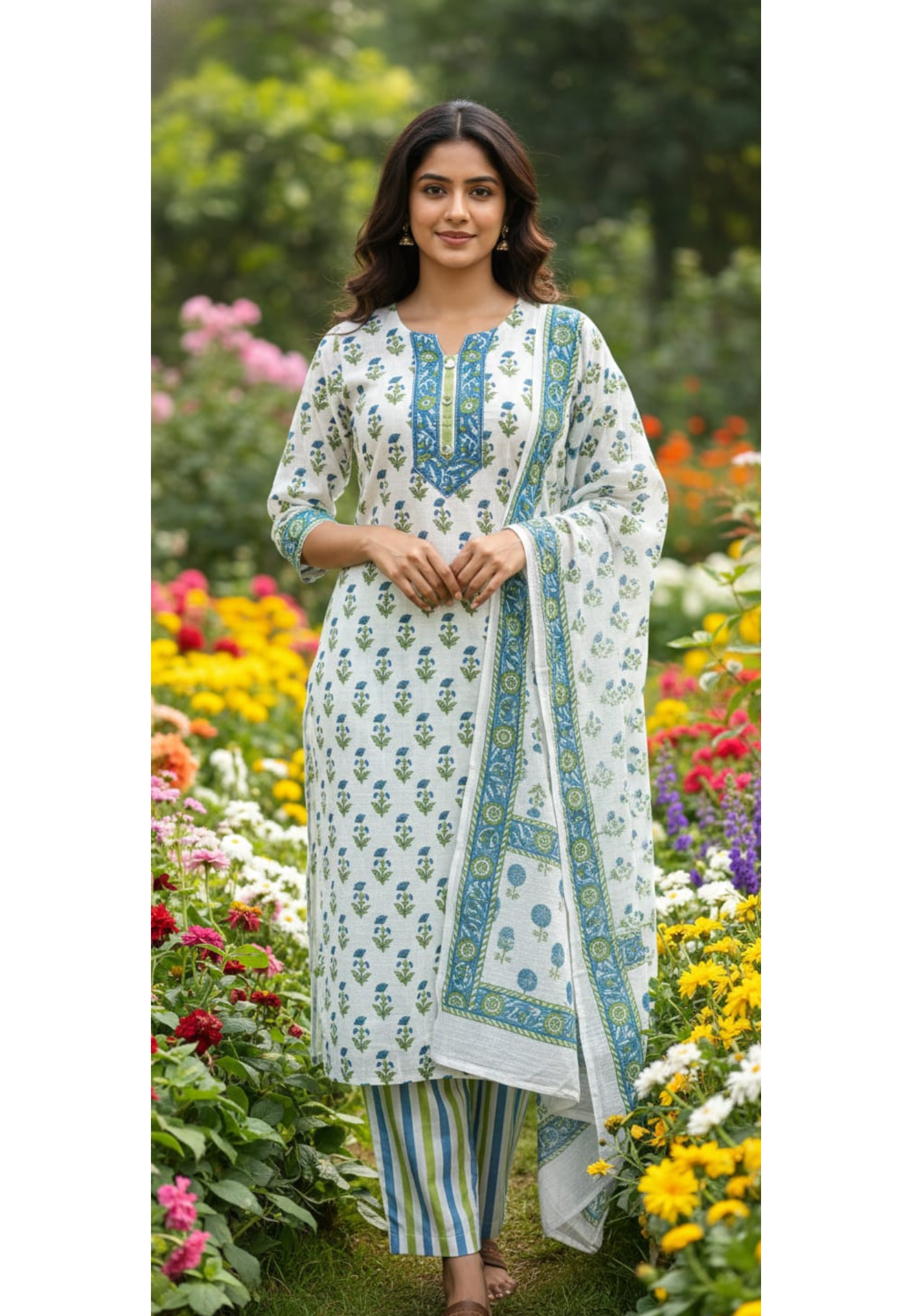 Very Suttle Ethnic Dual Tone Printed Kota DoriaFull Suit Set With Dupatta In Cotton Fabric- 13329