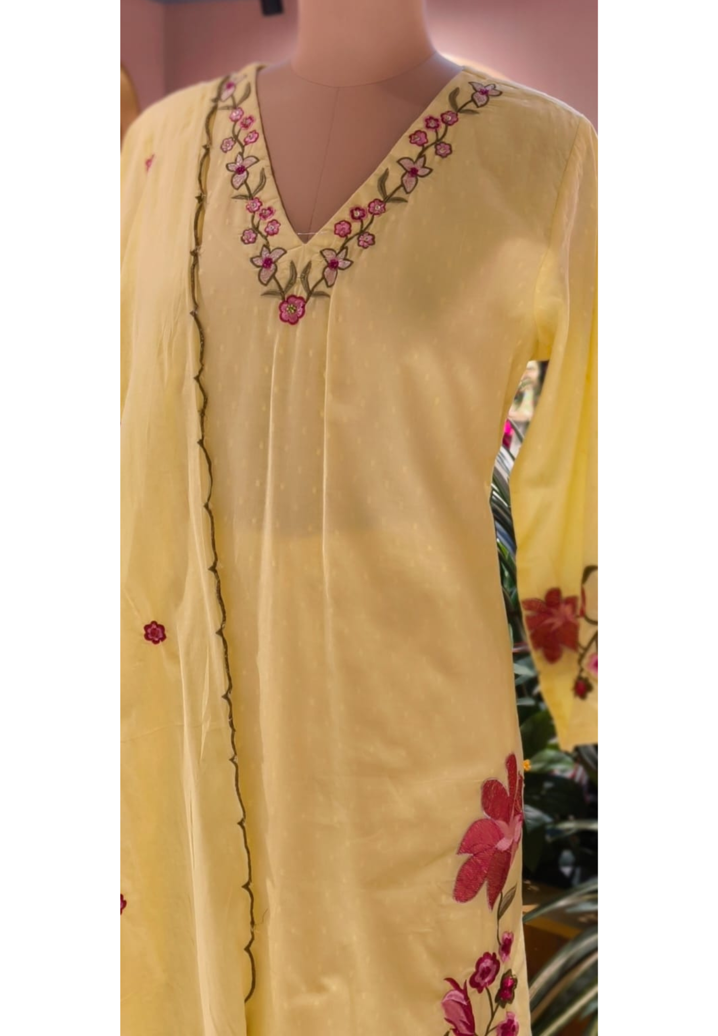 Soft Tone Cute Floral Embroidery A-Line Full Suit Set With Dupatta In Mul Cotton Fabric- 13330