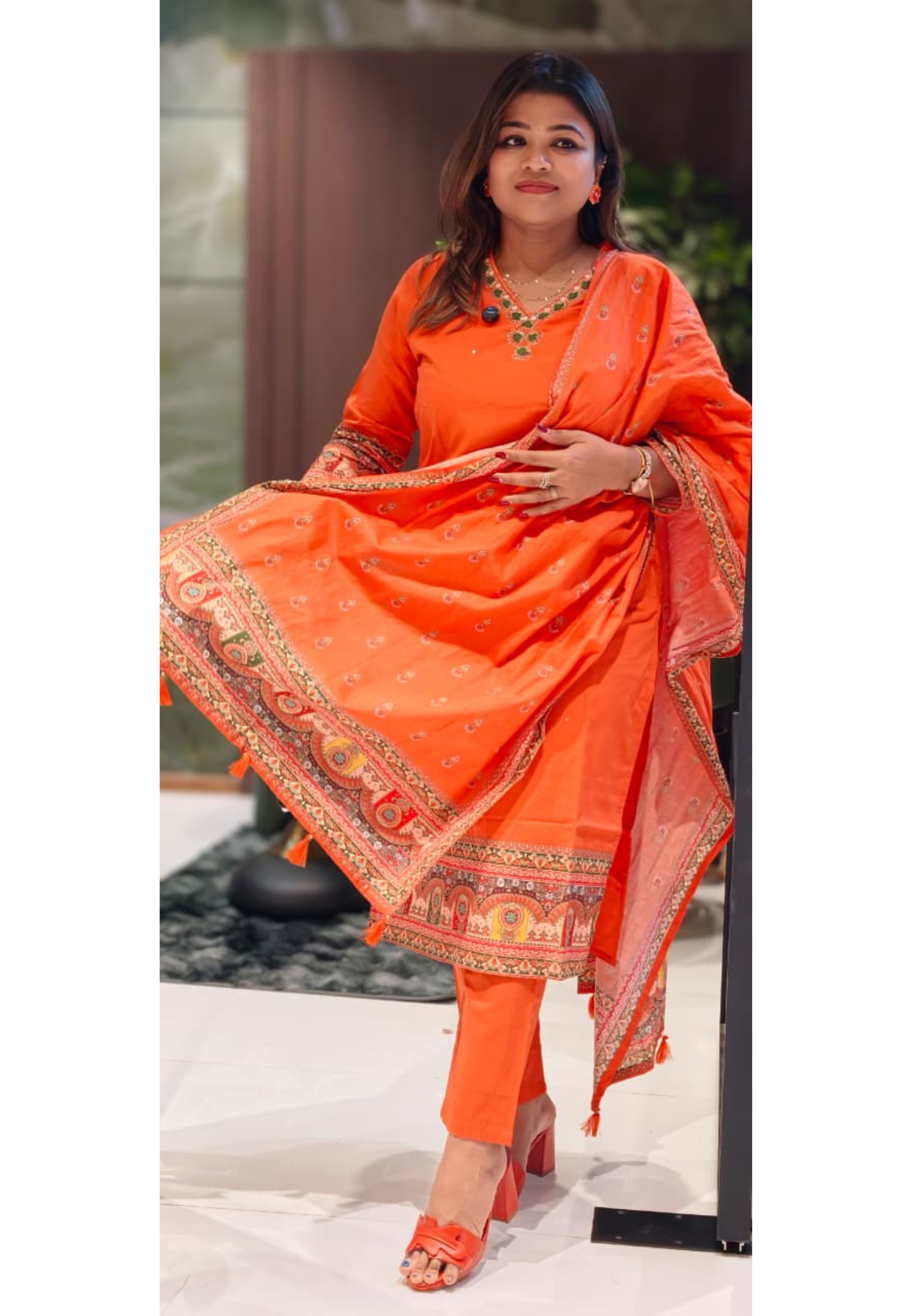 Unique Rajasthani Look Bordered Cotton Full Suit Set With Plain Bottom & Dupatta- 13357