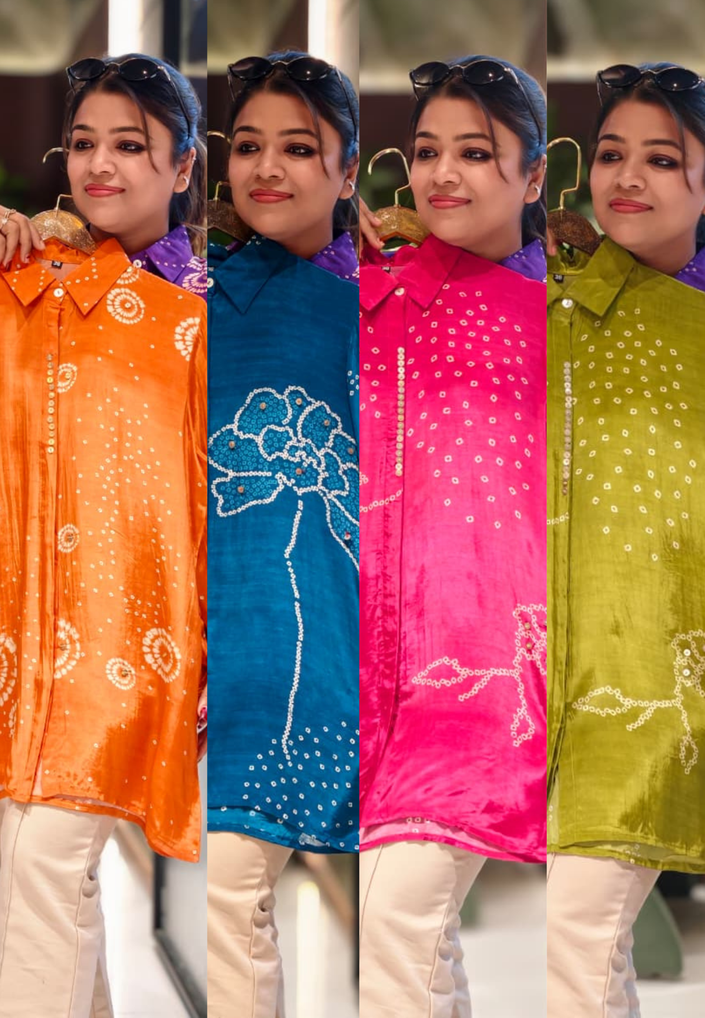 Scattered Bandhej Print Vibrant Crepe Collared Casual Shirt (Dispaching After 15 Days)