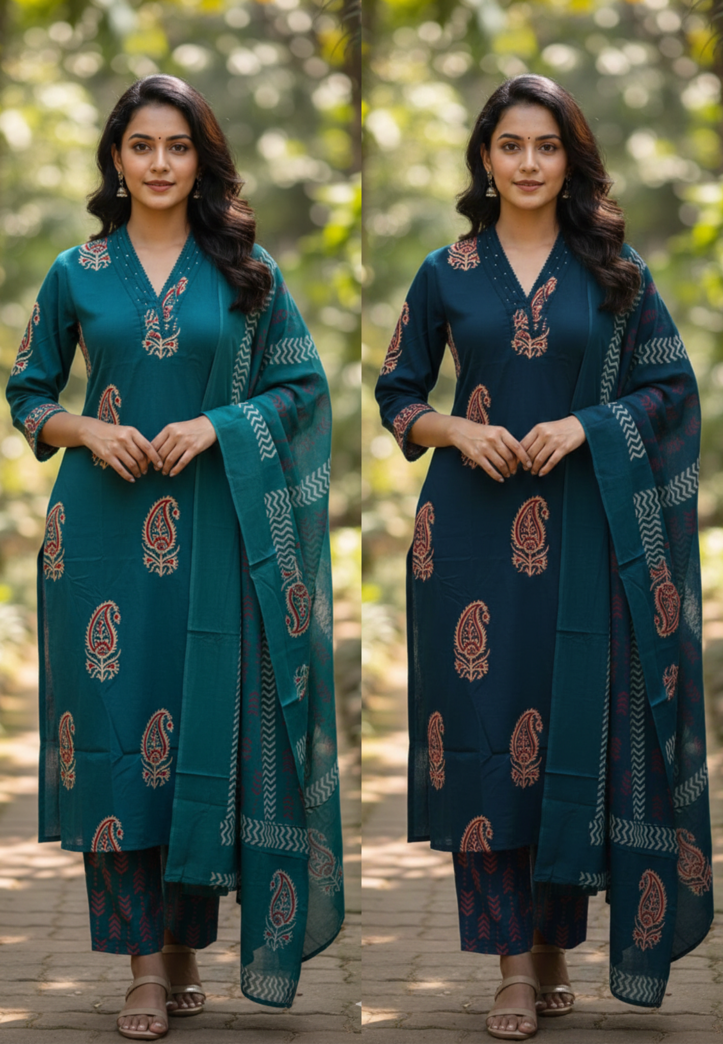 Zinnia Mango Buti Print Matching Full Suit Set With Dupatta In Cotton Fabric