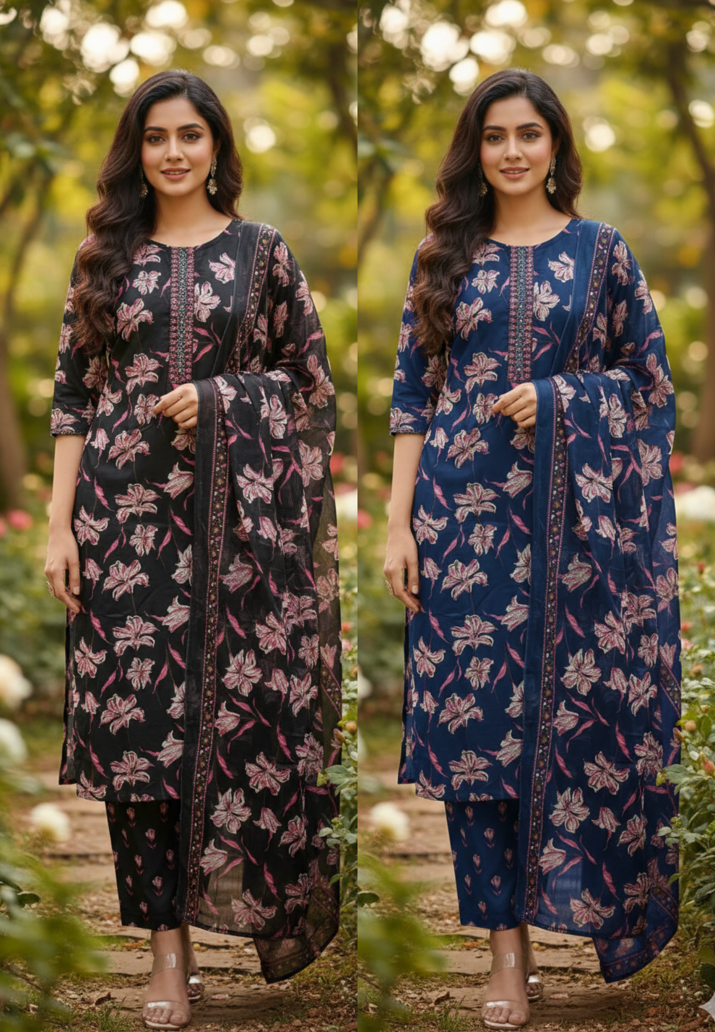 Hibiscus Blend Floral Petaled Vibe Cotton Full Suit Set With Dupatta-13553