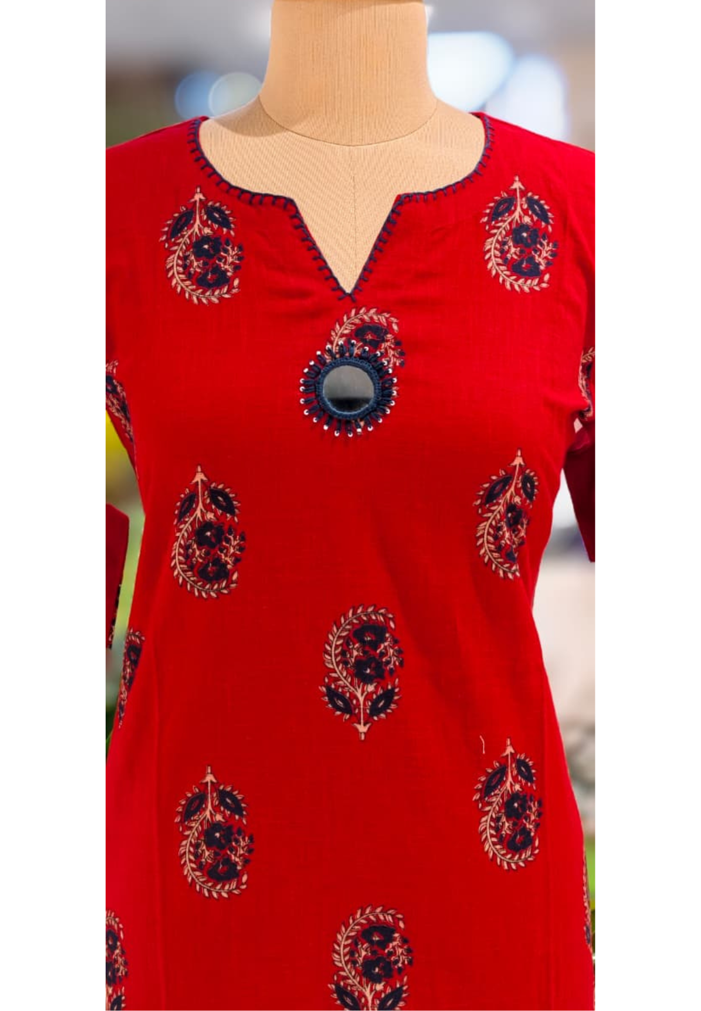 Banjara Bliss Printed V-Notch Neckline Printed A-Line Kurti Only-13523