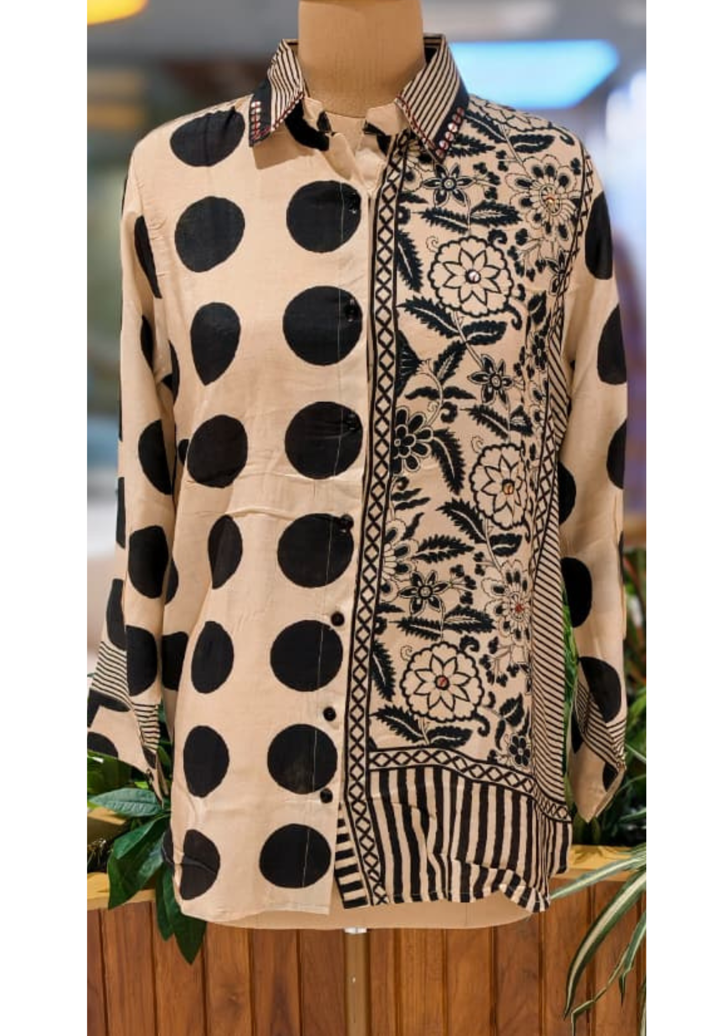 Two Sided Polka With Floral Print Crepe Casual Wear Shirt- 13556