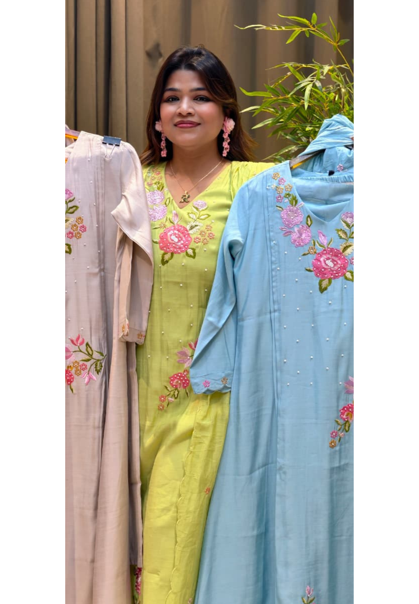 Slightly Lean Fit Suttle Floral Embroidery With Pearl Upwork A-Line Full Suit Set With Dupatta In Surat Mul Chanderi Fabric- 13609 (Slightly Lean Fit)