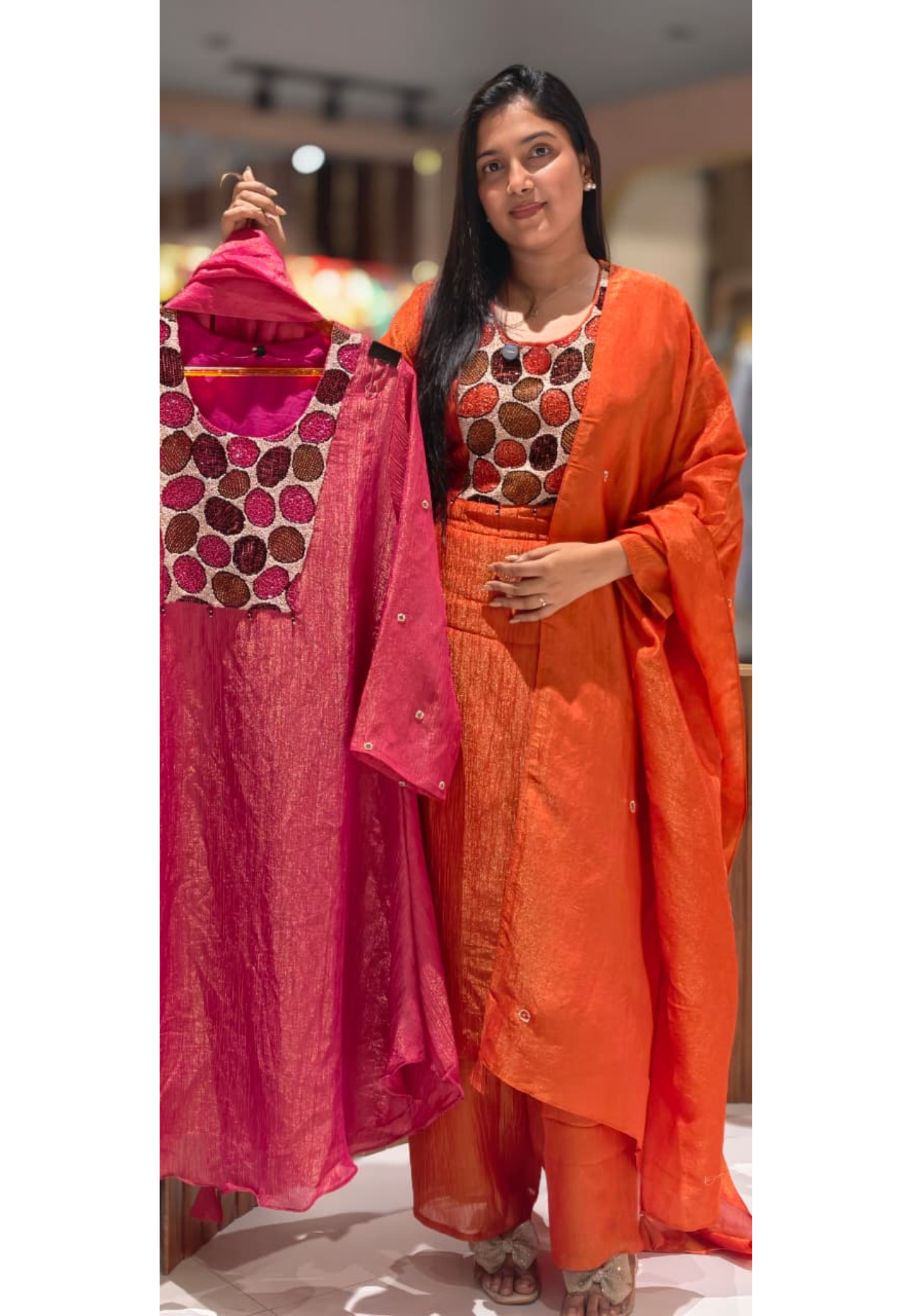 Very Unique Sequin Yoke Crush Elegance Tissue A-Line Full Suit Set With Dupatta- 13606