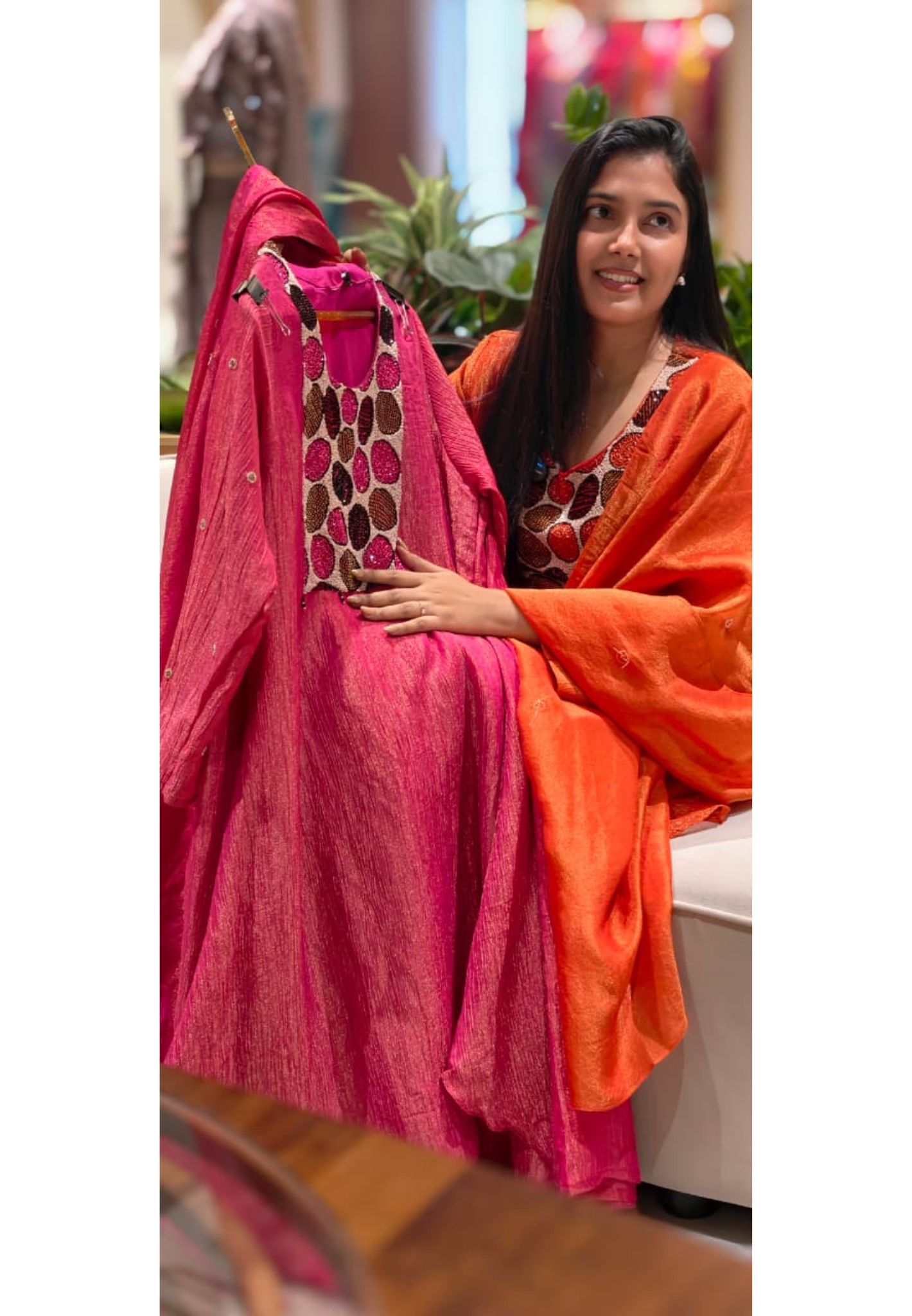 Very Unique Sequin Yoke Crush Elegance Tissue A-Line Full Suit Set With Dupatta- 13606