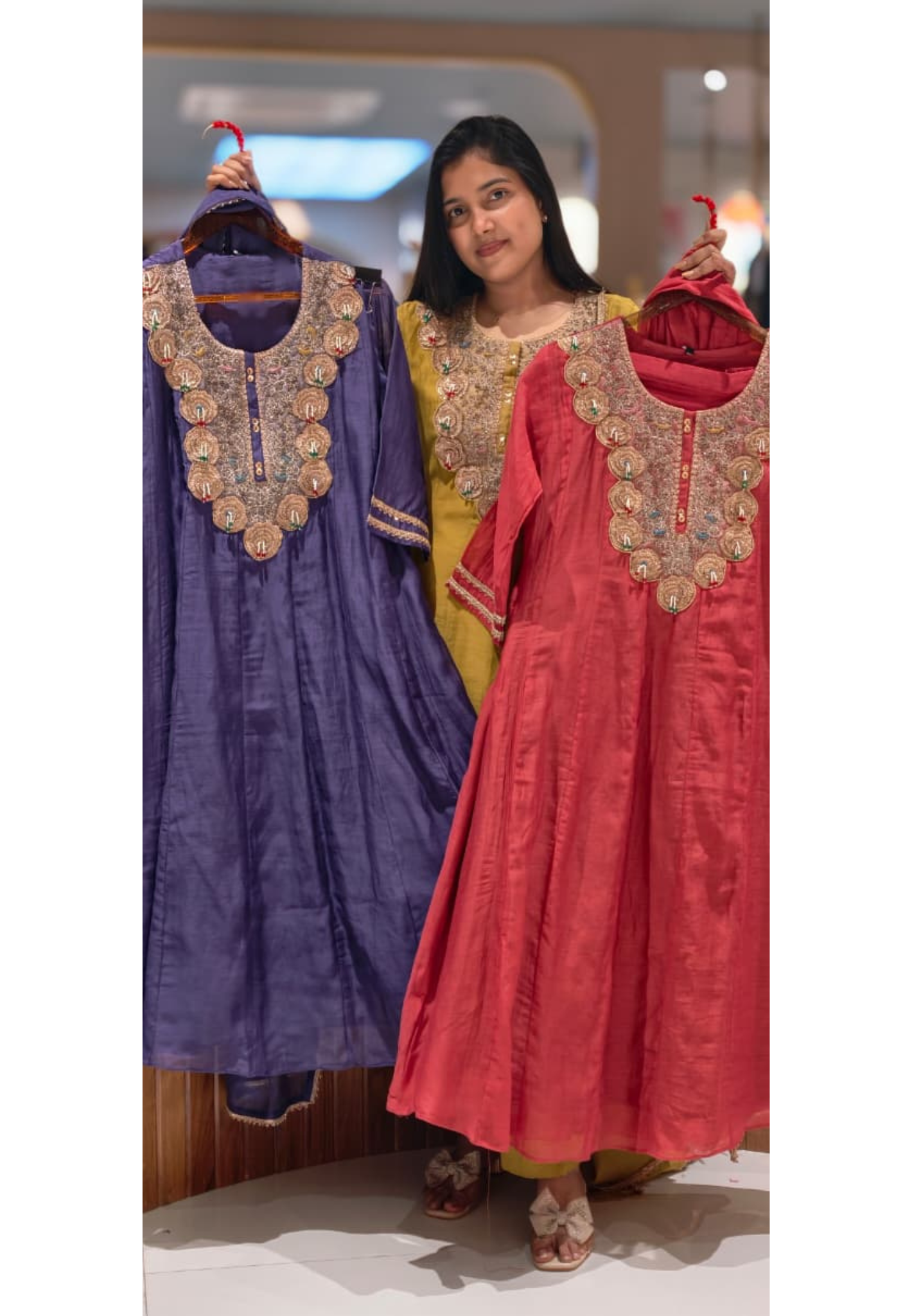 Crafted Tassel-Accent Golden Textured A-Line Full Suit Set With Dupatta In Mul Chanderi Fabric- 13577