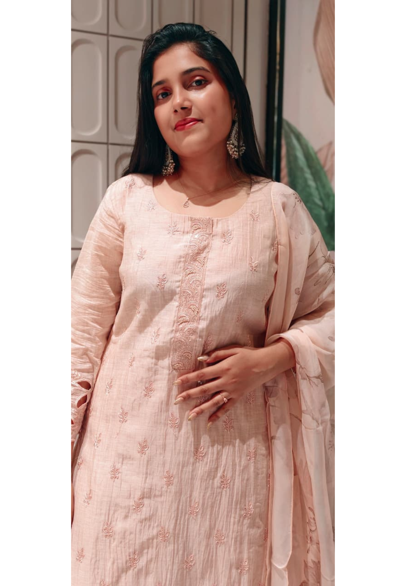Premium Pure Mul Chanderi Pastel shade Embroidered Kurti with Fine Thread Motifs, Lace Sleeves & Cutwork Border-13652