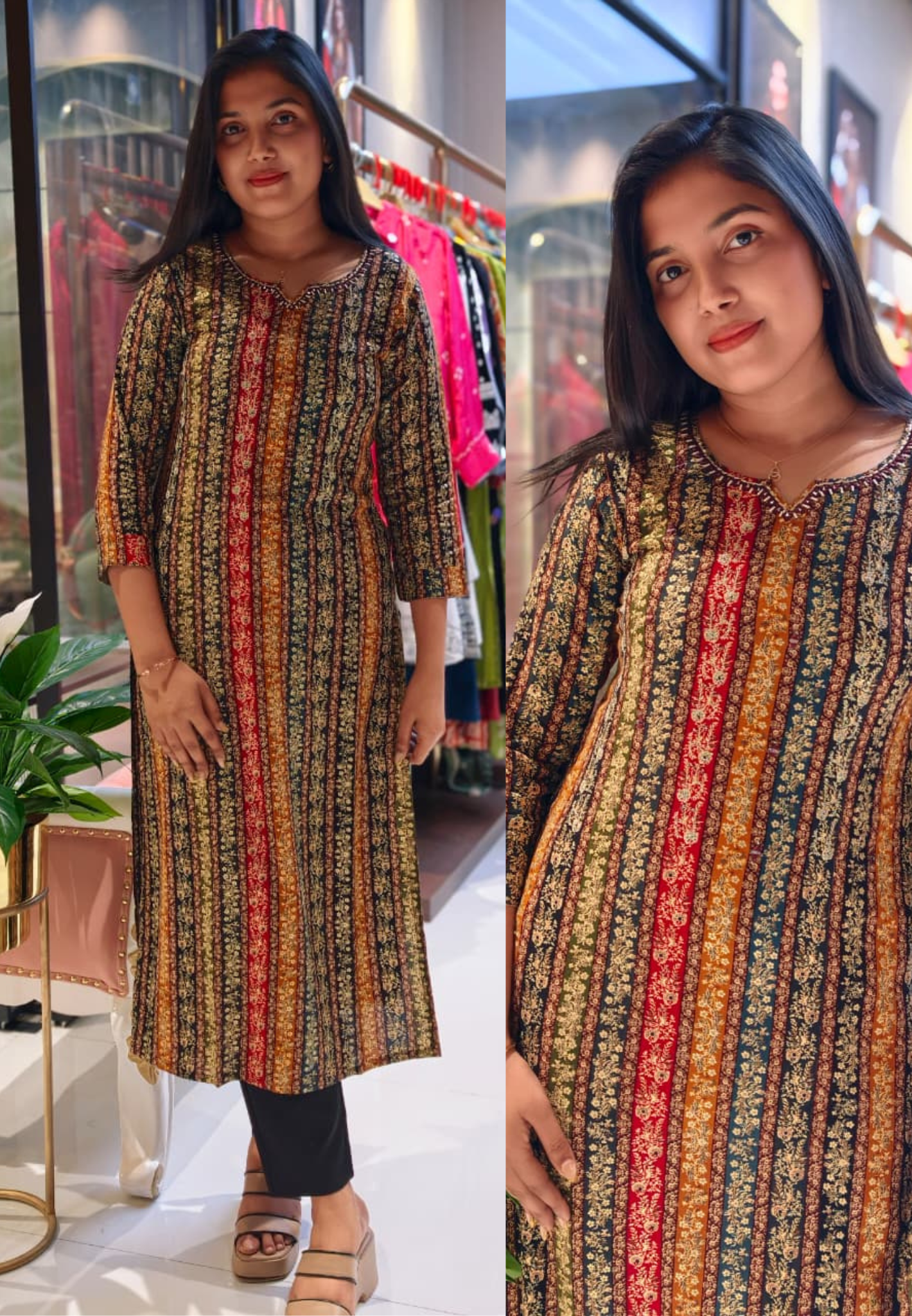 Crumbled Floral Straight Prints Multi Color Kurti Only (Slightly Lean Fit)