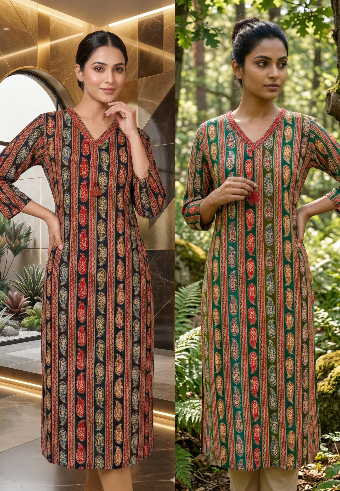 Mango Buti Upside Down Print Colorful Kurti Only- 13749 (Slightly Lean Fit)
